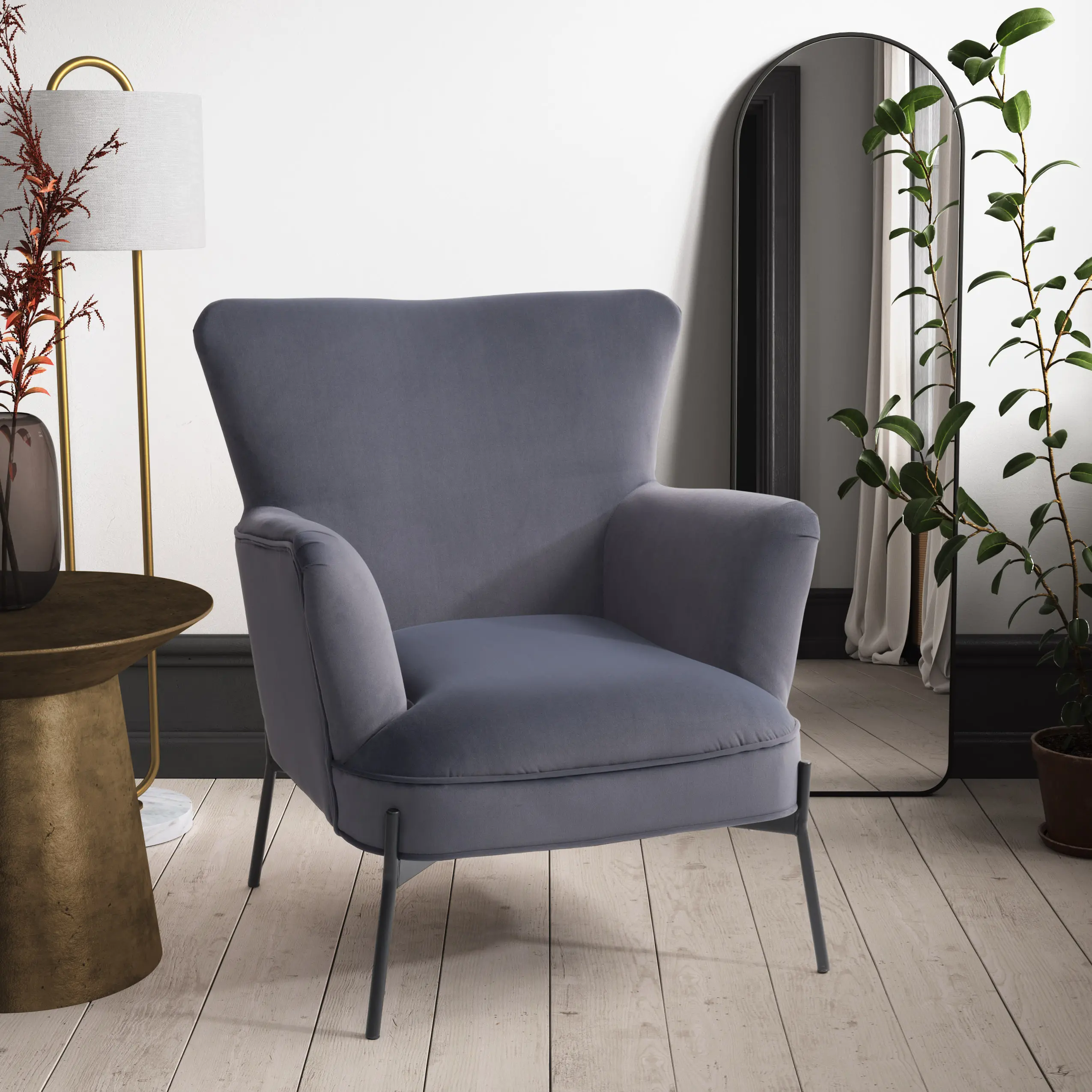Elwood Gray Wingback Accent Chair