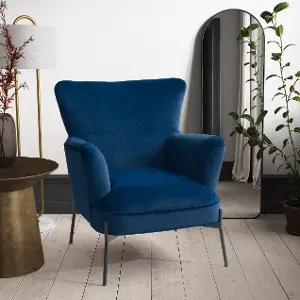 Blue velvet wingback deals chair