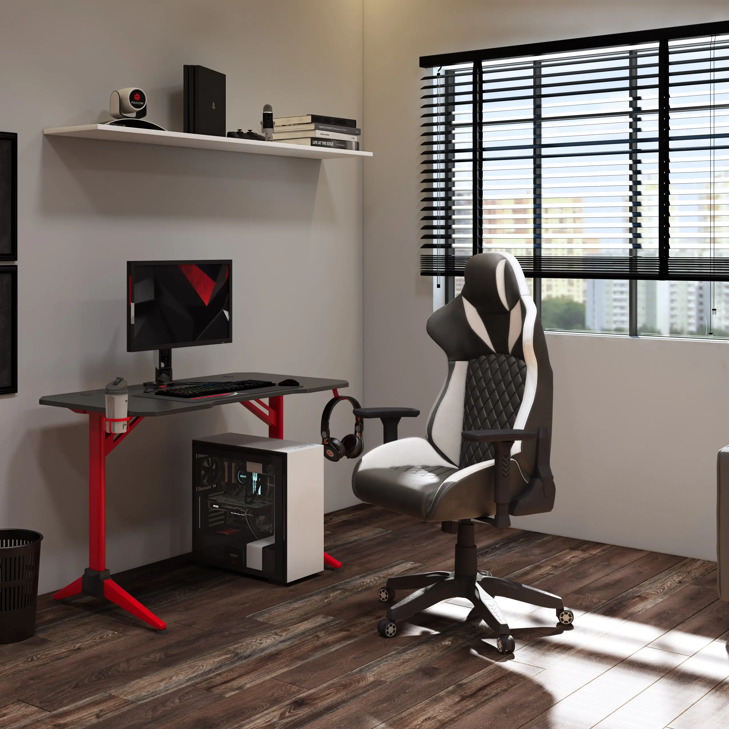 Photos - Computer Chair CorLiving Nightshade Black and White Gaming Chair WCH-450-G 