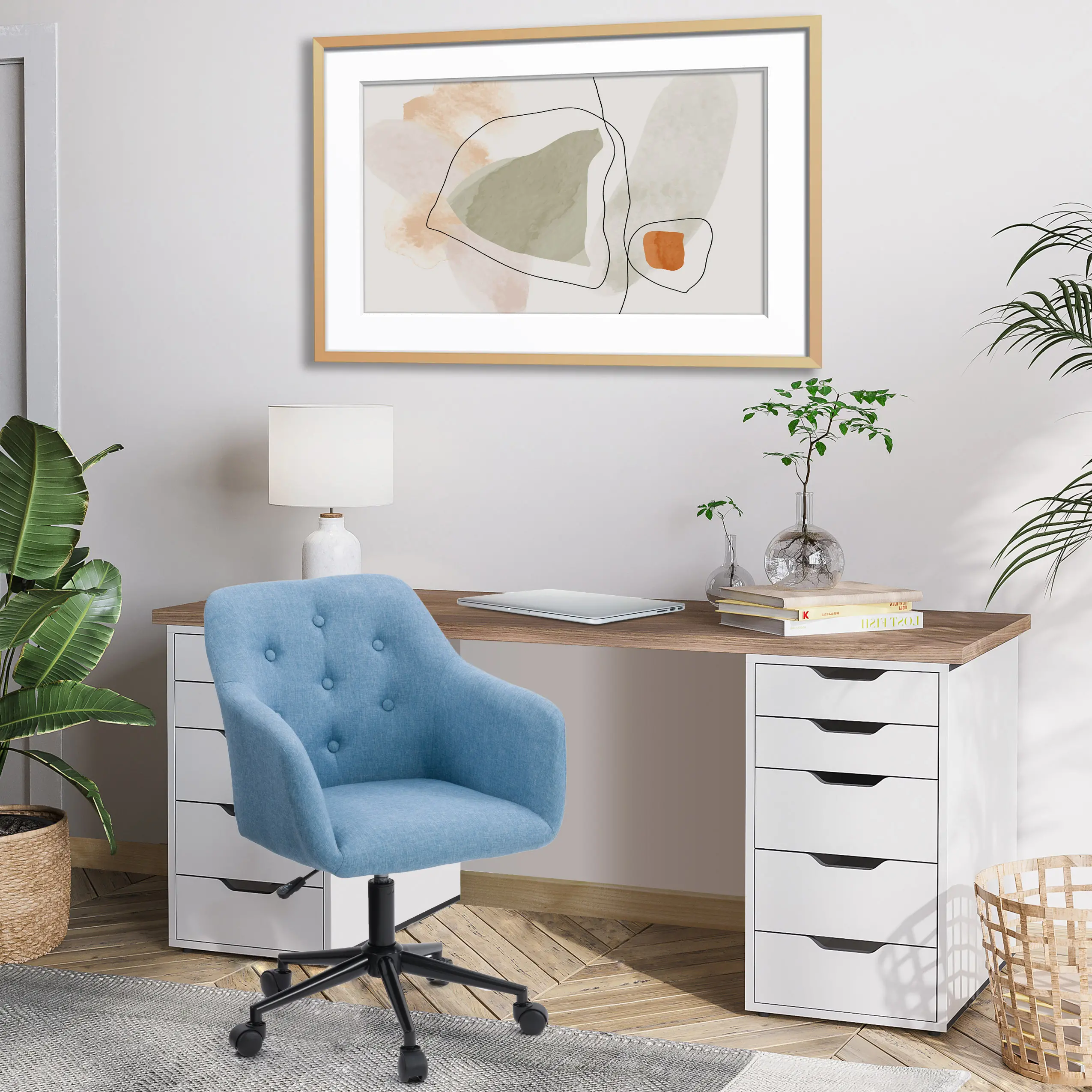 Marlowe Light Blue Button Tufted Task Chair