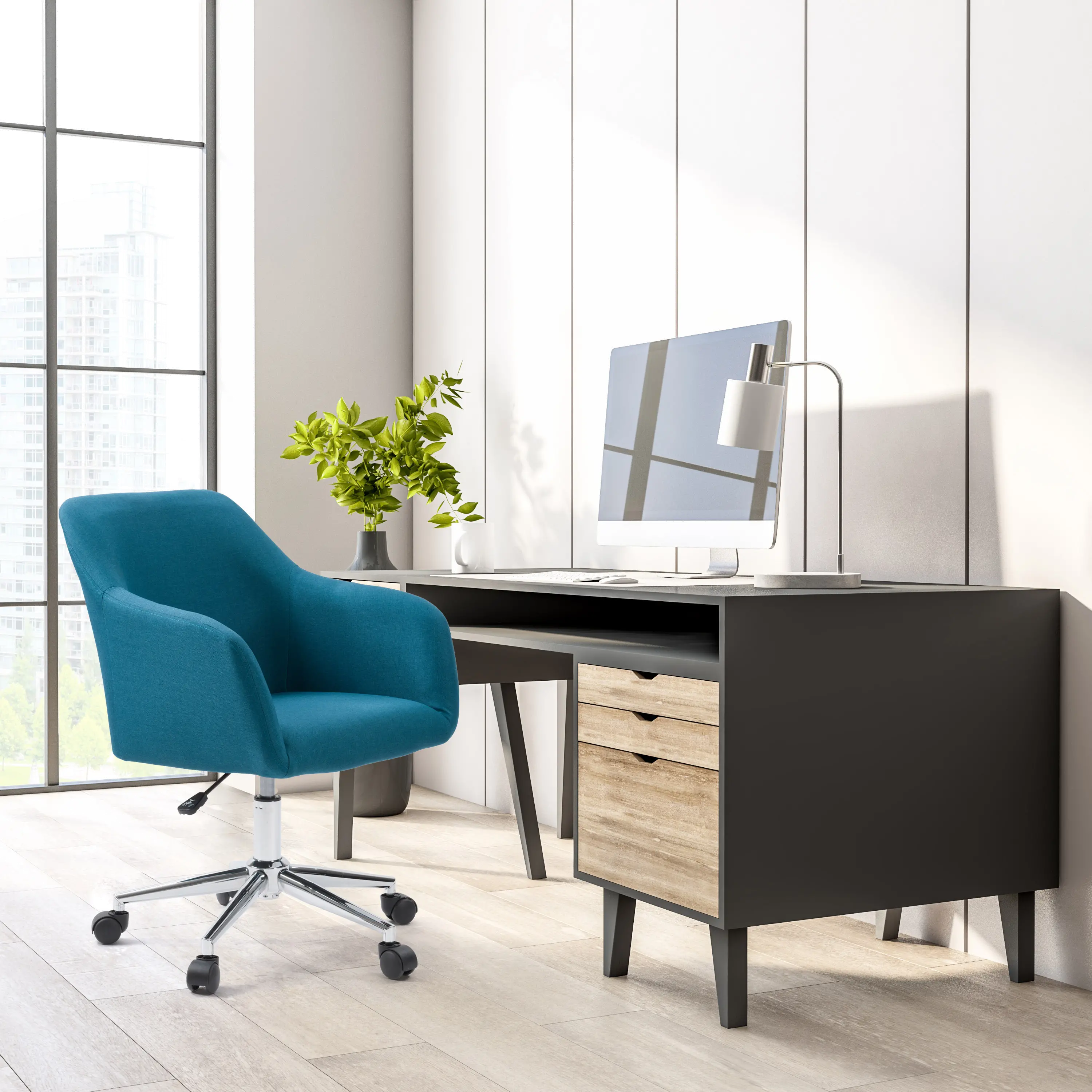 Marlowe Blue Upholstered Chrome Base Task Chair