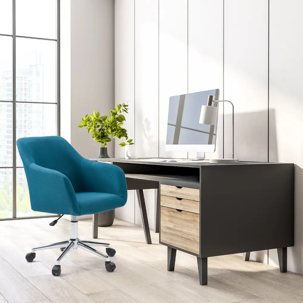 Marlowe Dark Blue and Chrome Office Chair-1