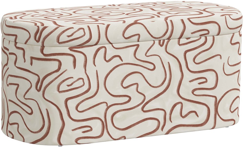 Frida Rust Abstract Print Storage Bench - Skyline Furniture