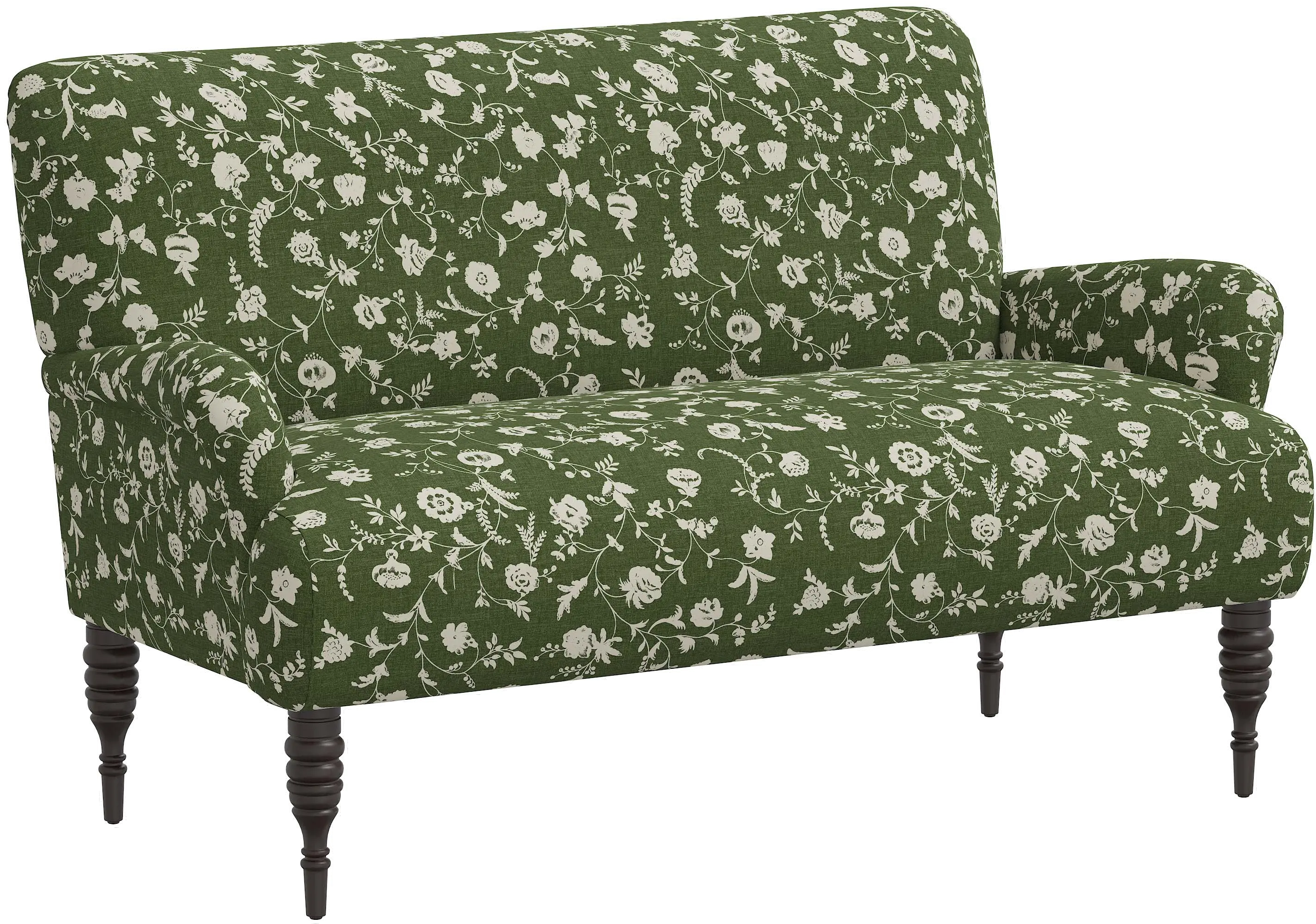 Sammie Olive Green Floral Rounded Arm Settee - Skyline Furniture