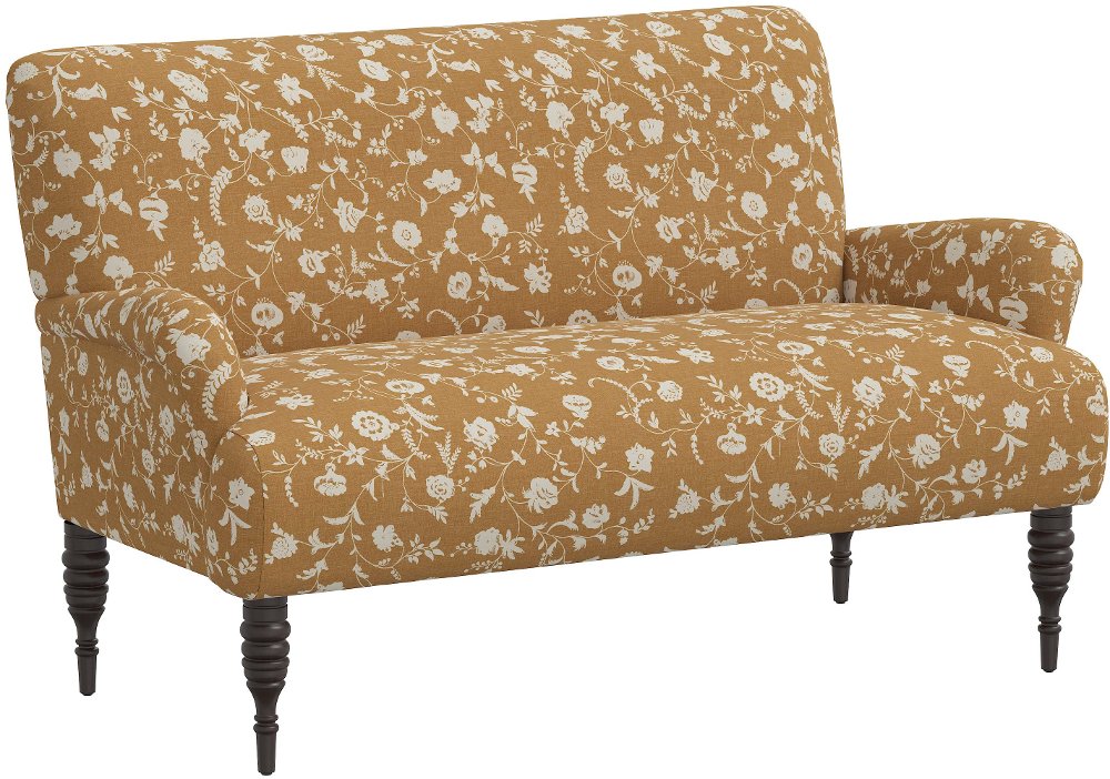 Sammie Ochre Floral Rounded Arm Settee - Skyline Furniture