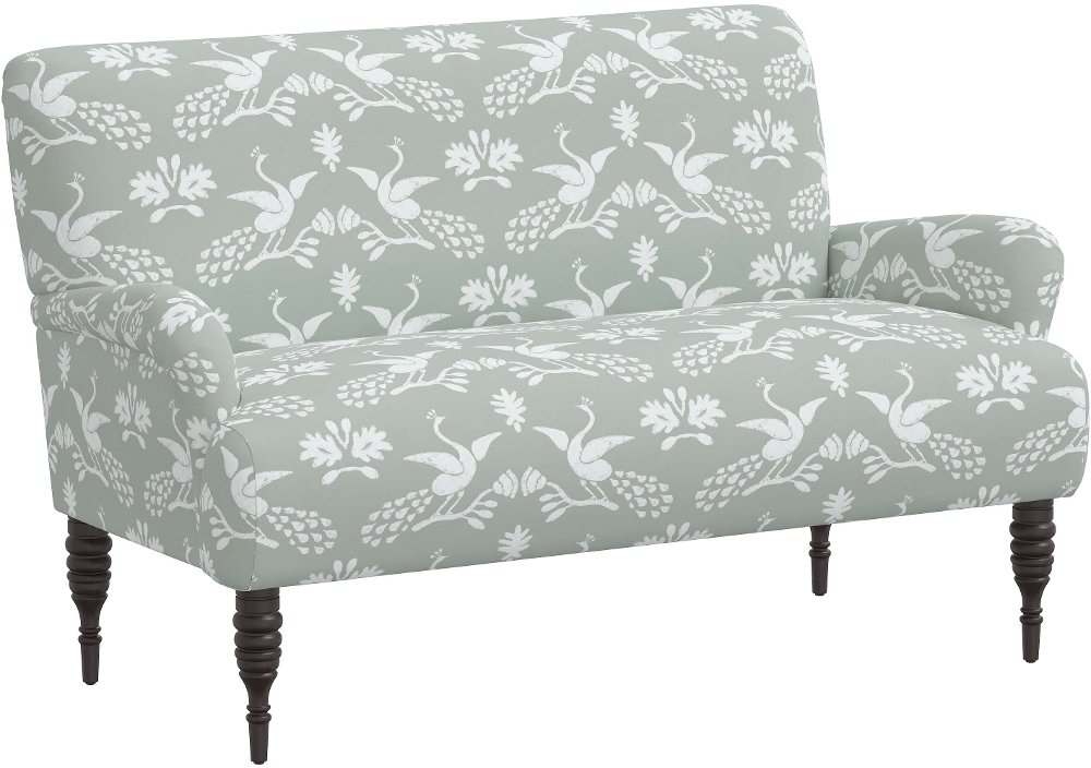 Sammie Silk Peacocks Mist Rounded Arm Settee - Skyline Furniture