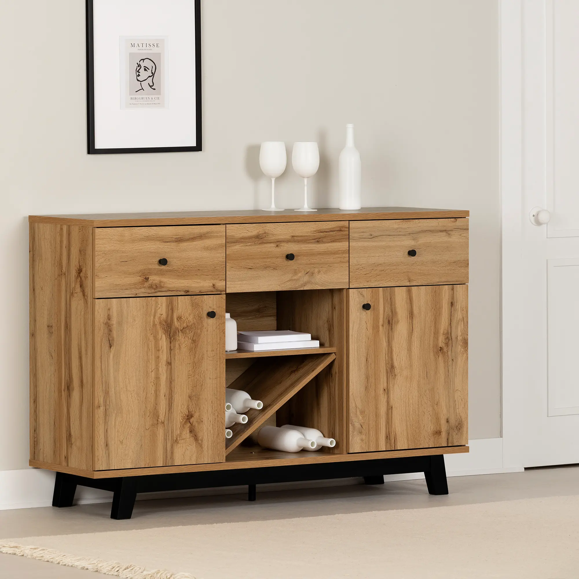 Bellami Light Brown Buffet with Wine Storage - South Shore