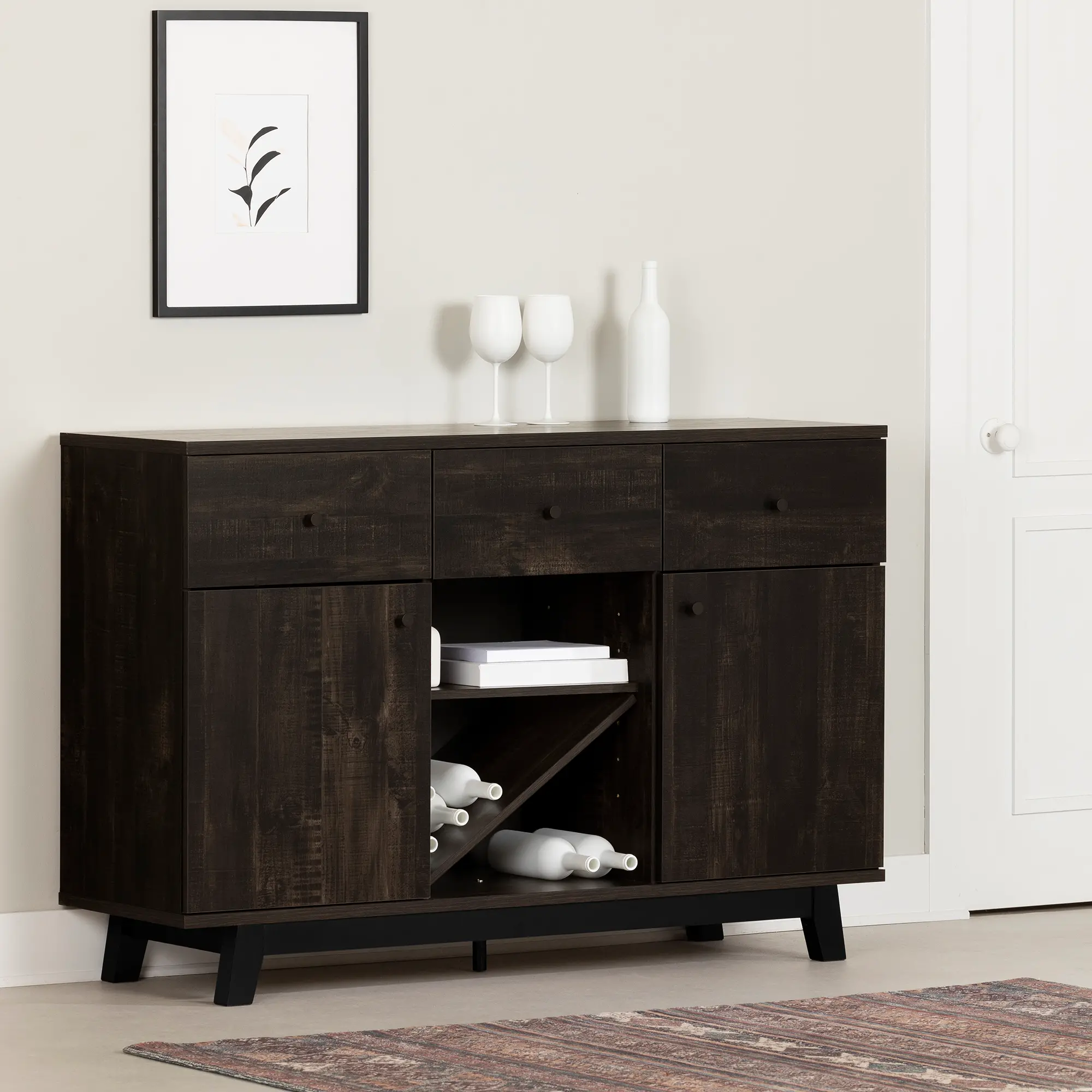 Bellami Black Buffet with Wine Storage - South Shore