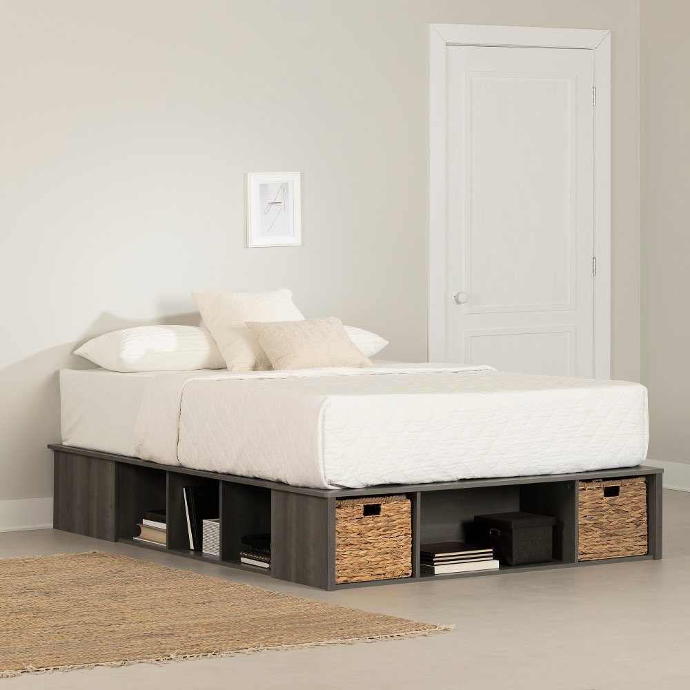 Prairie Gray Full Storage Bed with Baskets - South Shore