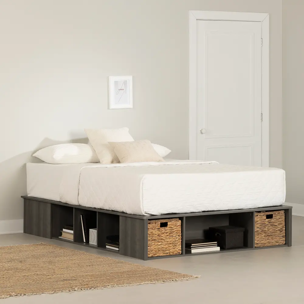 14319 Prairie Gray Full Storage Bed with Baskets - South Shore-1