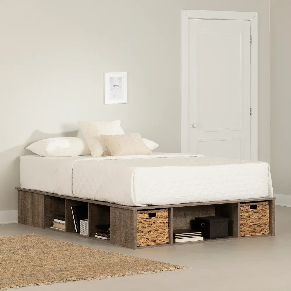 14321 Prairie Brown Full Storage Bed with Baskets - South Shore-1