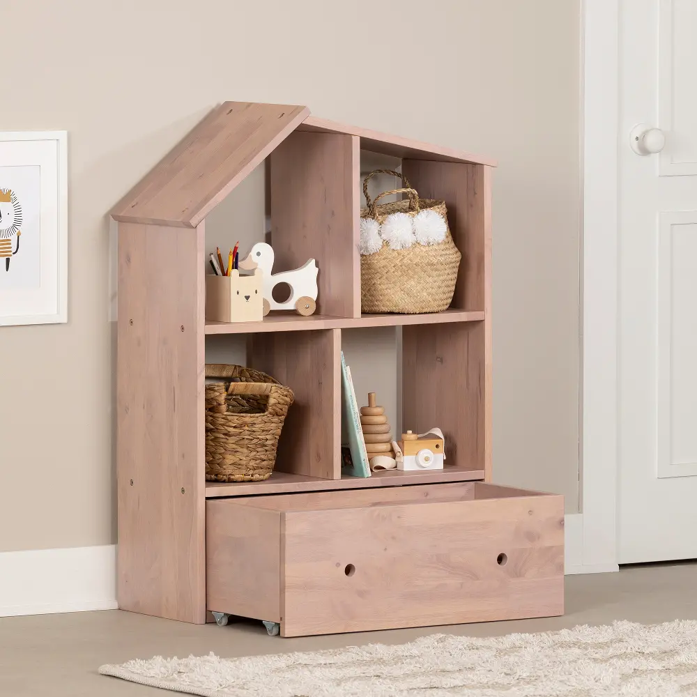 13904 Sweedi Pink Bookcase with Storage Bin - South Shore-1