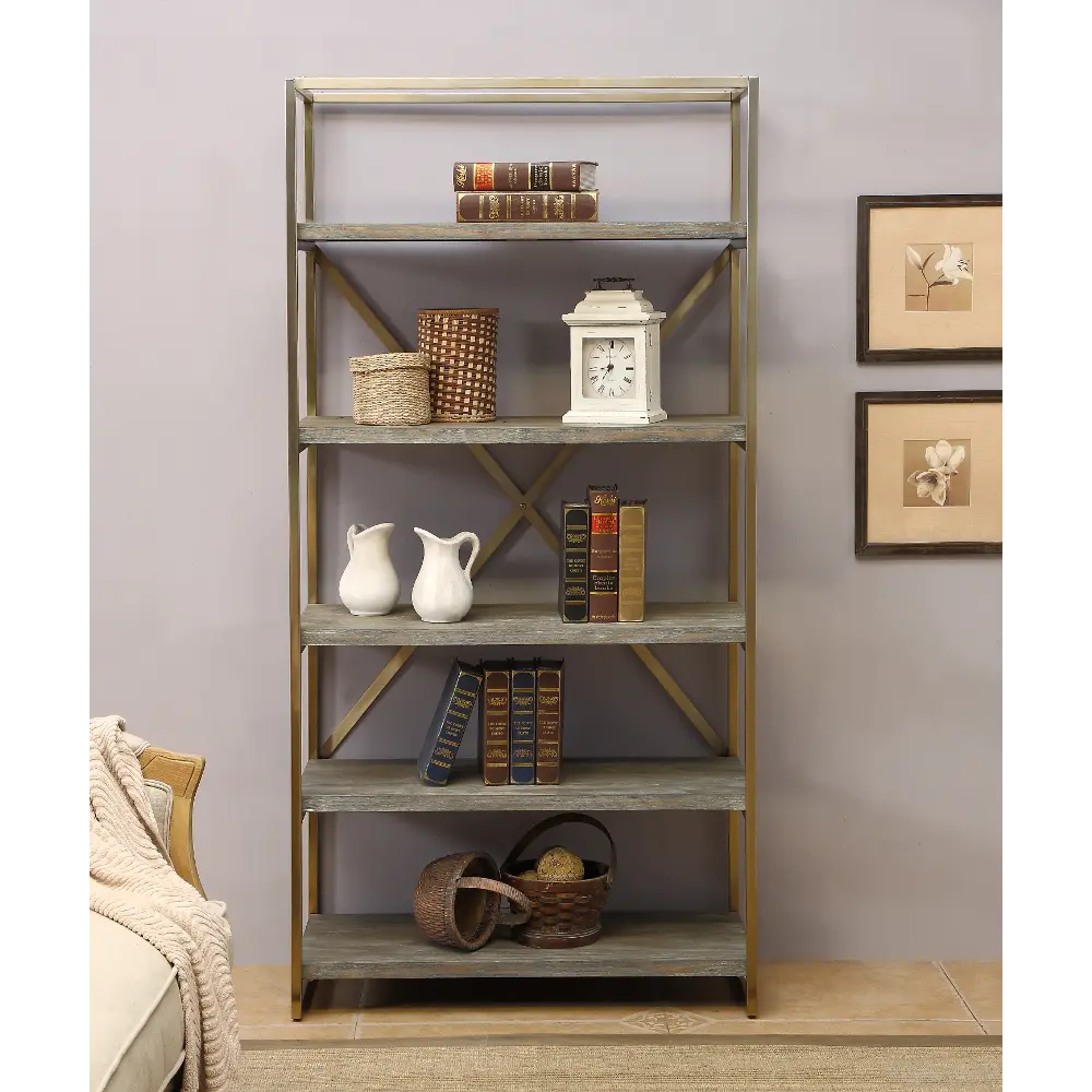 Biscayne Brown and Gold Bookcase-1