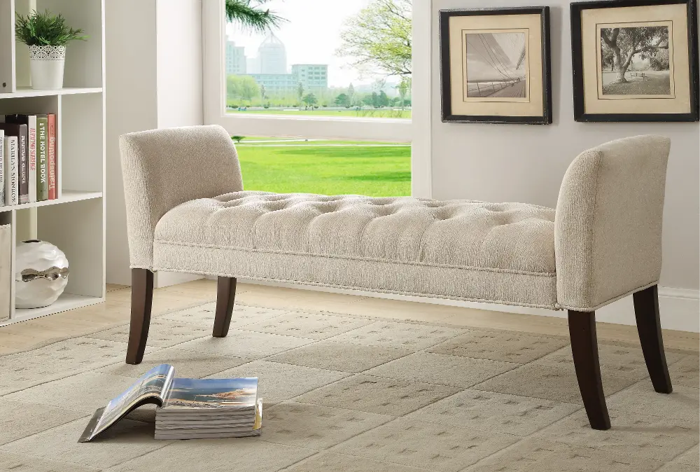 23081 Ivory Tufted Accent Bench-1