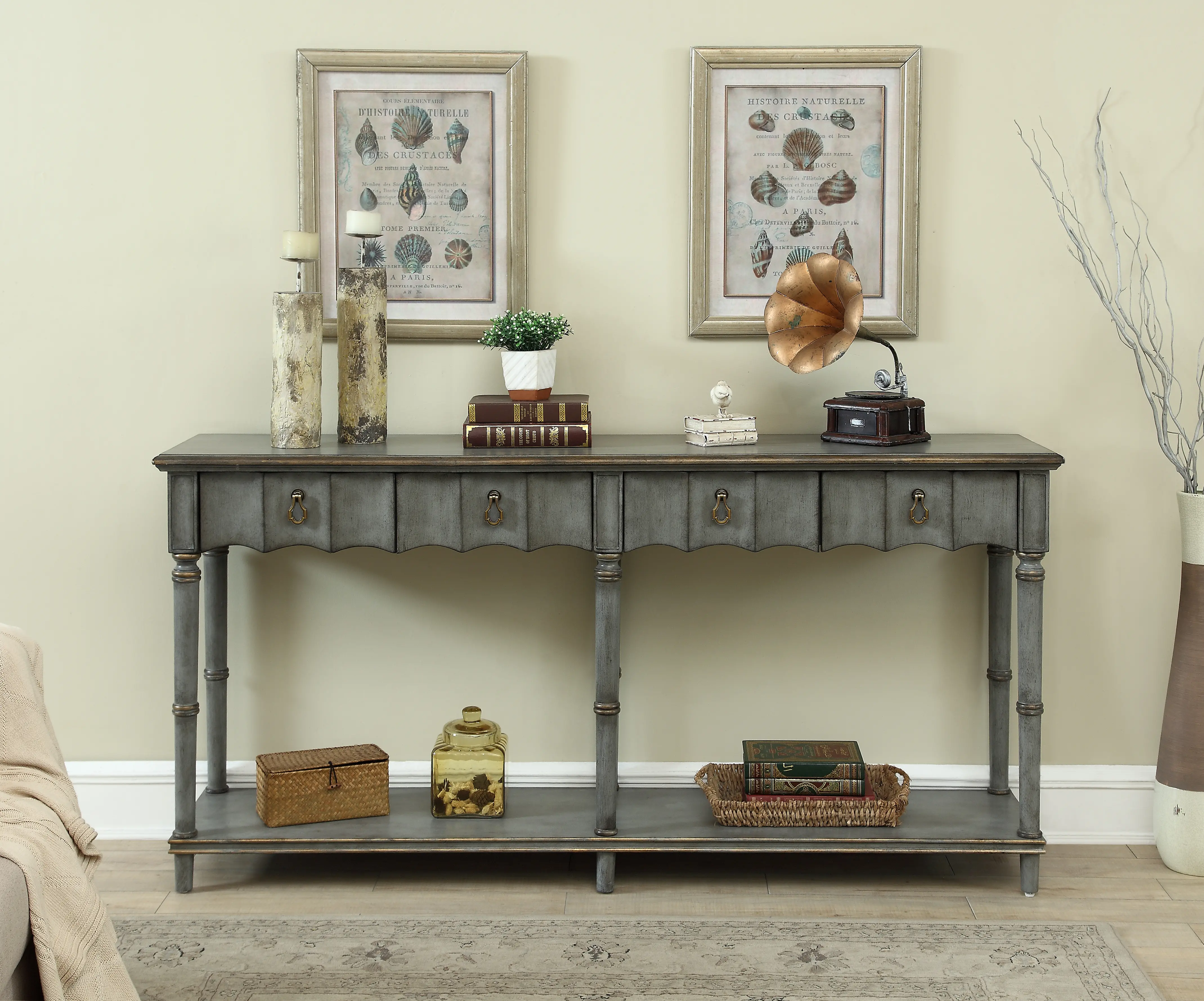 30501 Gray Four Drawer Console Table sku 30501