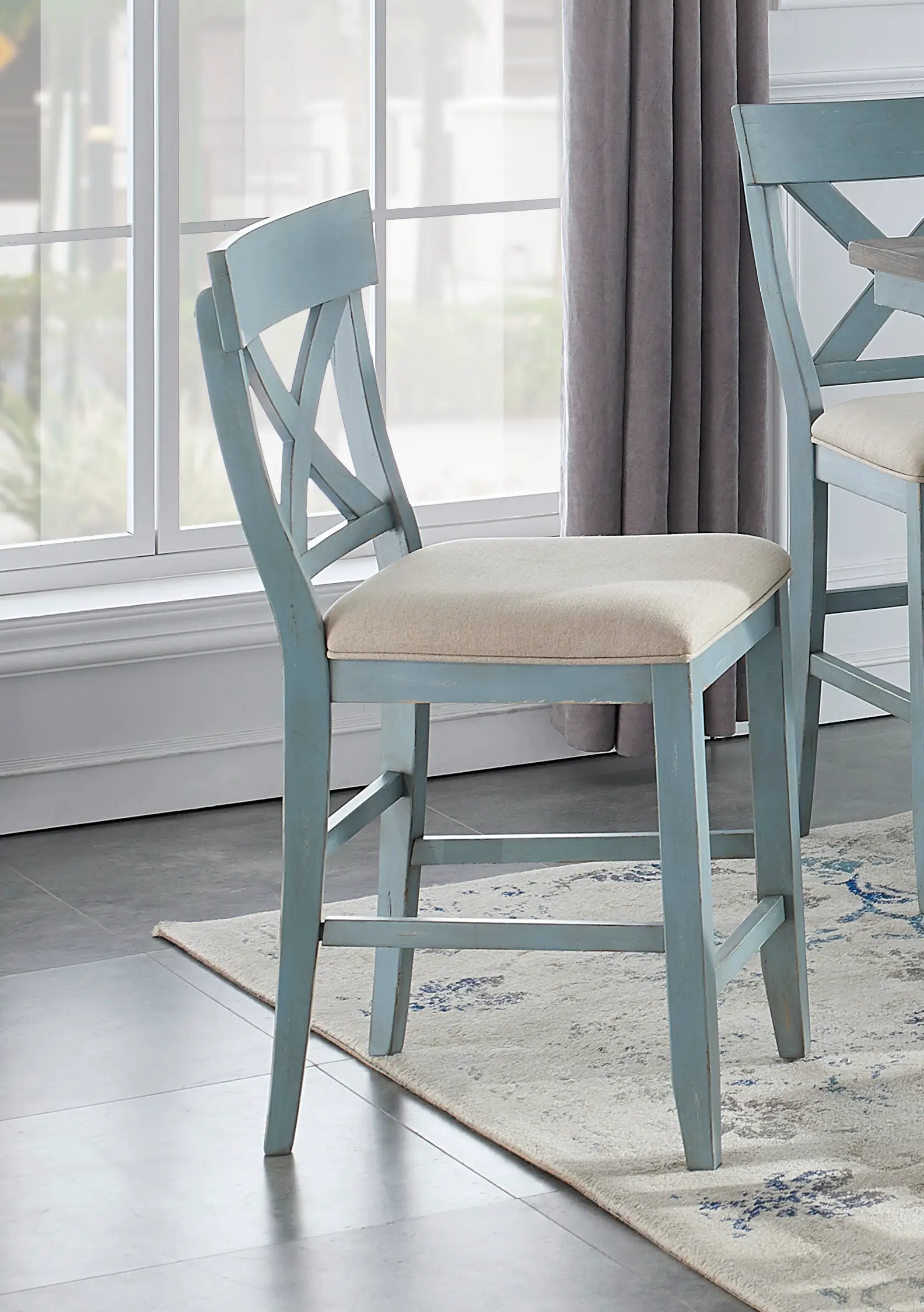 Bar Harbor Blue Counter Height Dining Chairs with Padded Seat, Set...