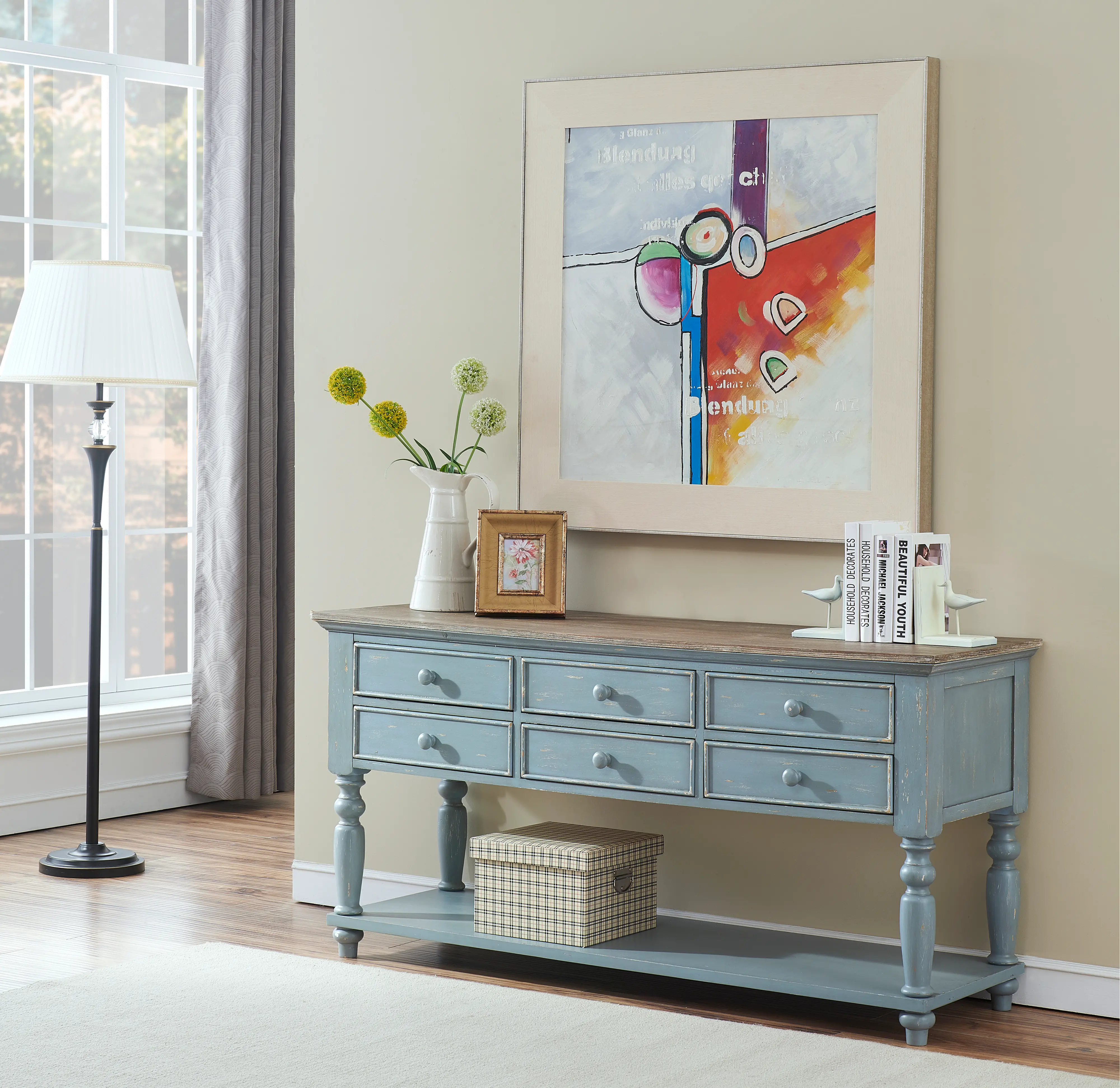 Bar Harbor Blue Six Drawer Console Table