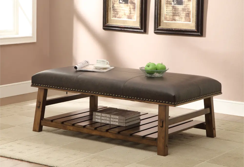 56314 Foster Faux Leather Accent Bench-1