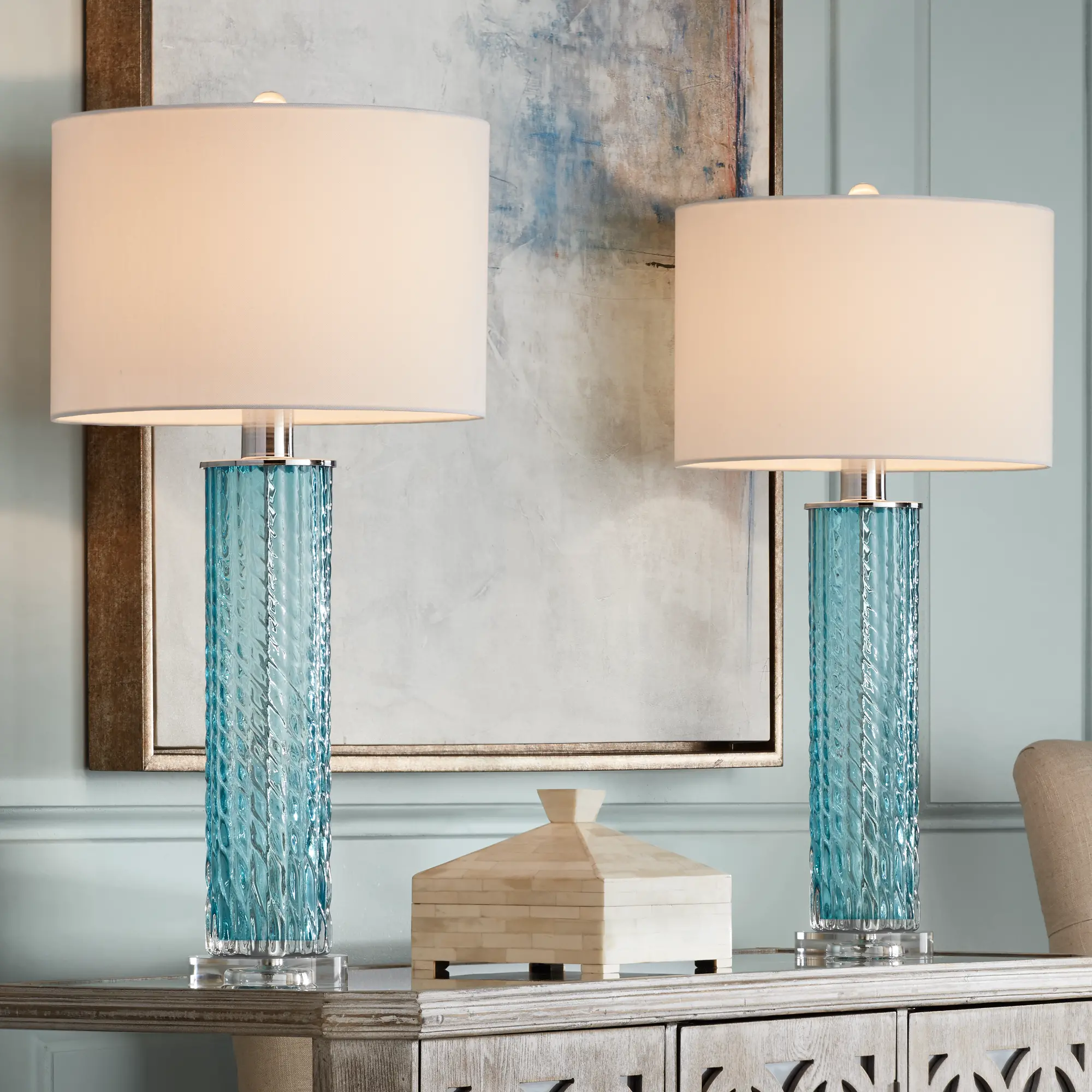 Renzo Sea Blue Table Lamps, Set of 2
