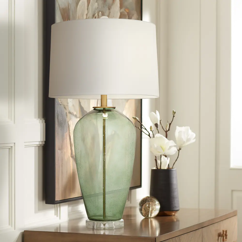 Pavo Green Glass Table Lamp-1