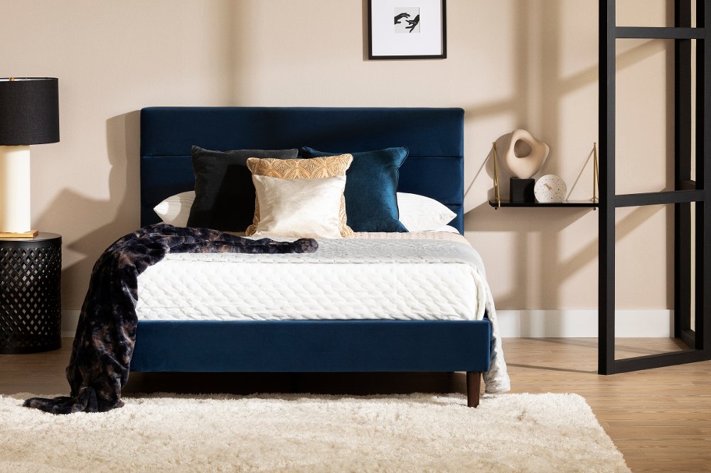 Maliza Dark Blue Queen Tufted Upholstered Platform Bed - South Shore