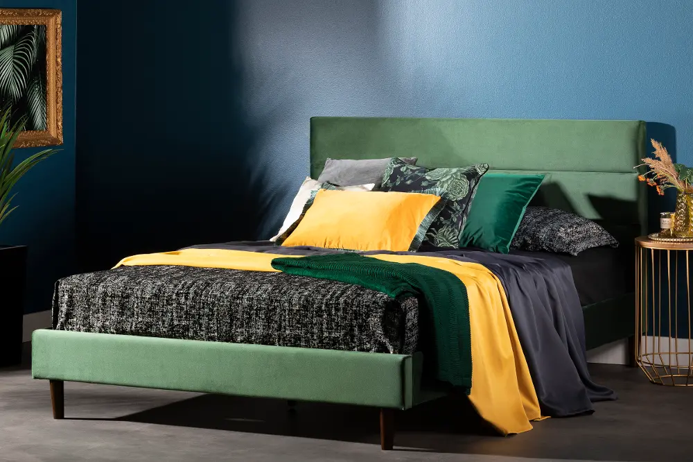 14055 Maliza Dark Green Queen Tufted Upholstered Platform Bed - South Shore-1