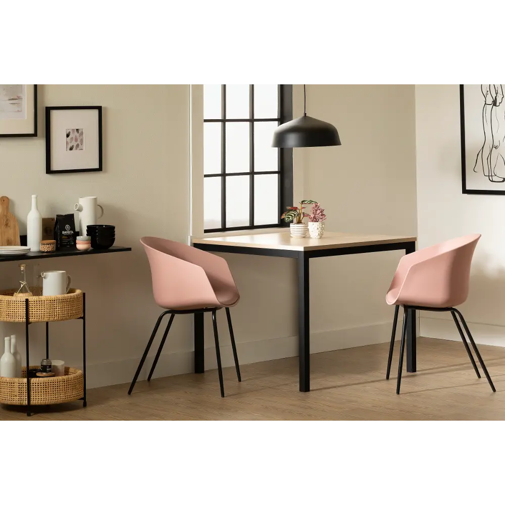 14346 Flam Pink Chair Set with Black Metal Legs - South Shore-1