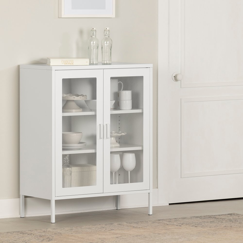 Eddison White Mesh 2-Door Storage Cabinet - South Shore