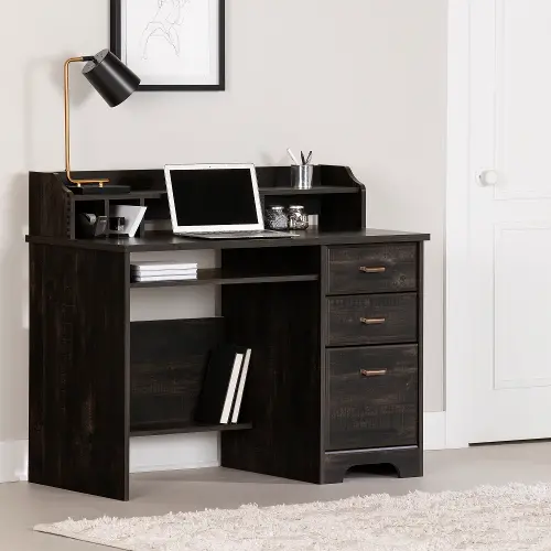 Versa Black Computer Desk with Hutch South Shore