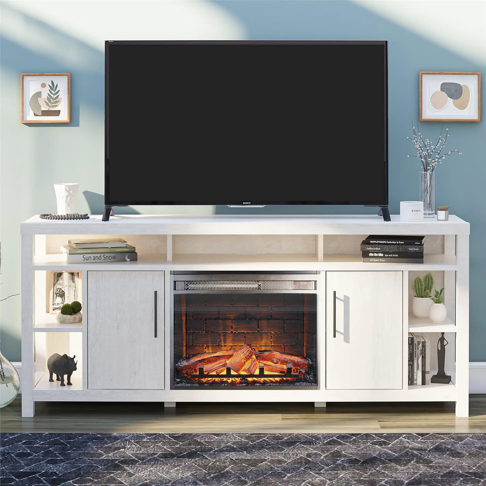 Garrick Ivory Oak 75 Electric Fireplace TV Console