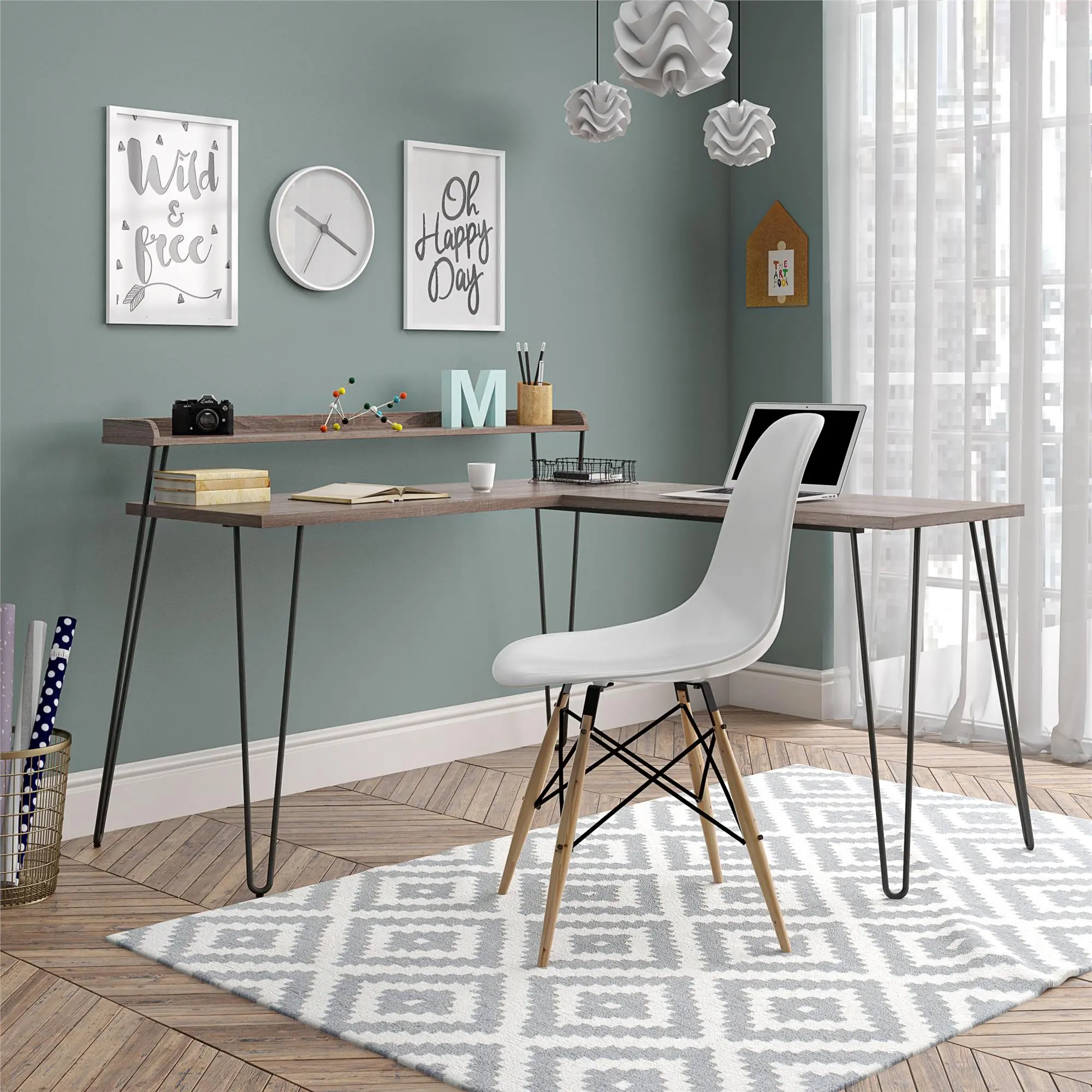 Haven Distressed Gray Oak L-Shaped Desk with Riser