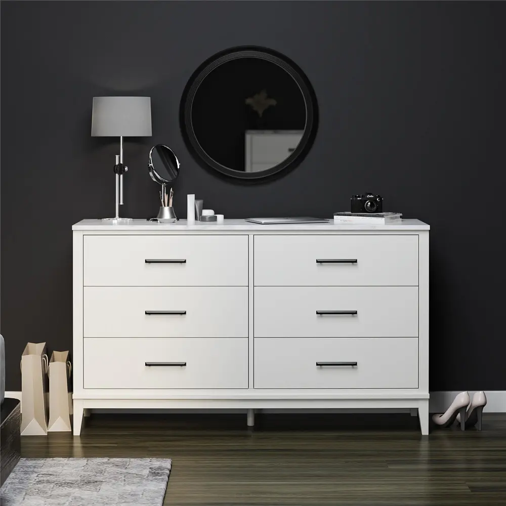 Lynnhaven White 6 Drawer Dresser with White Marble Top-1