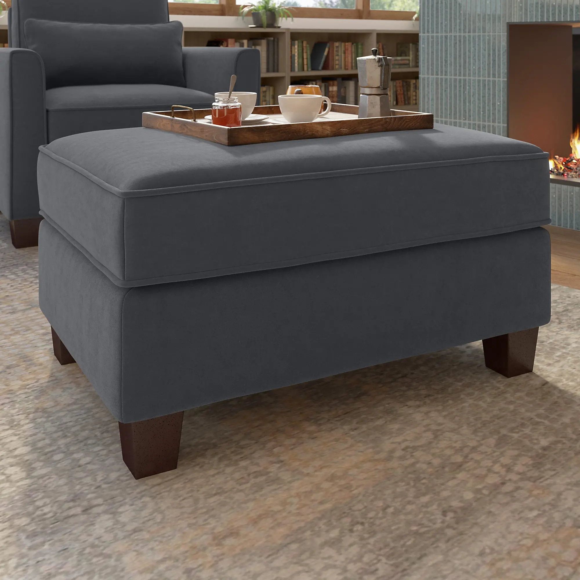 Flare Dark Gray Microsuede Storage Ottoman - Bush Furniture