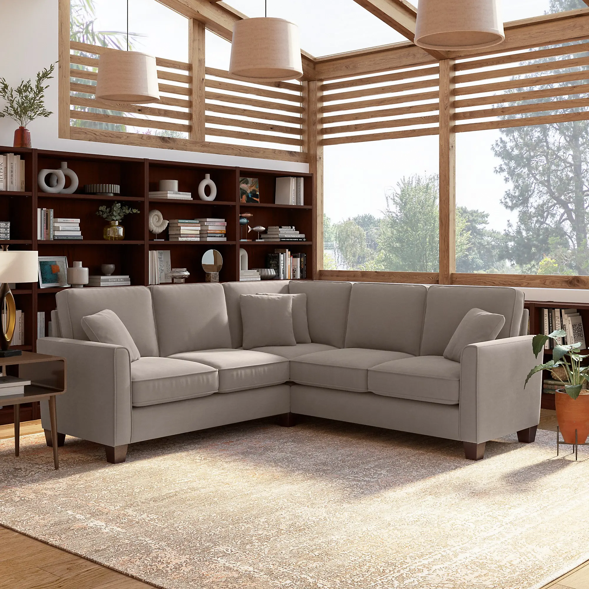 Flare Tan Microsuede L Shaped Sectional - Bush Furniture