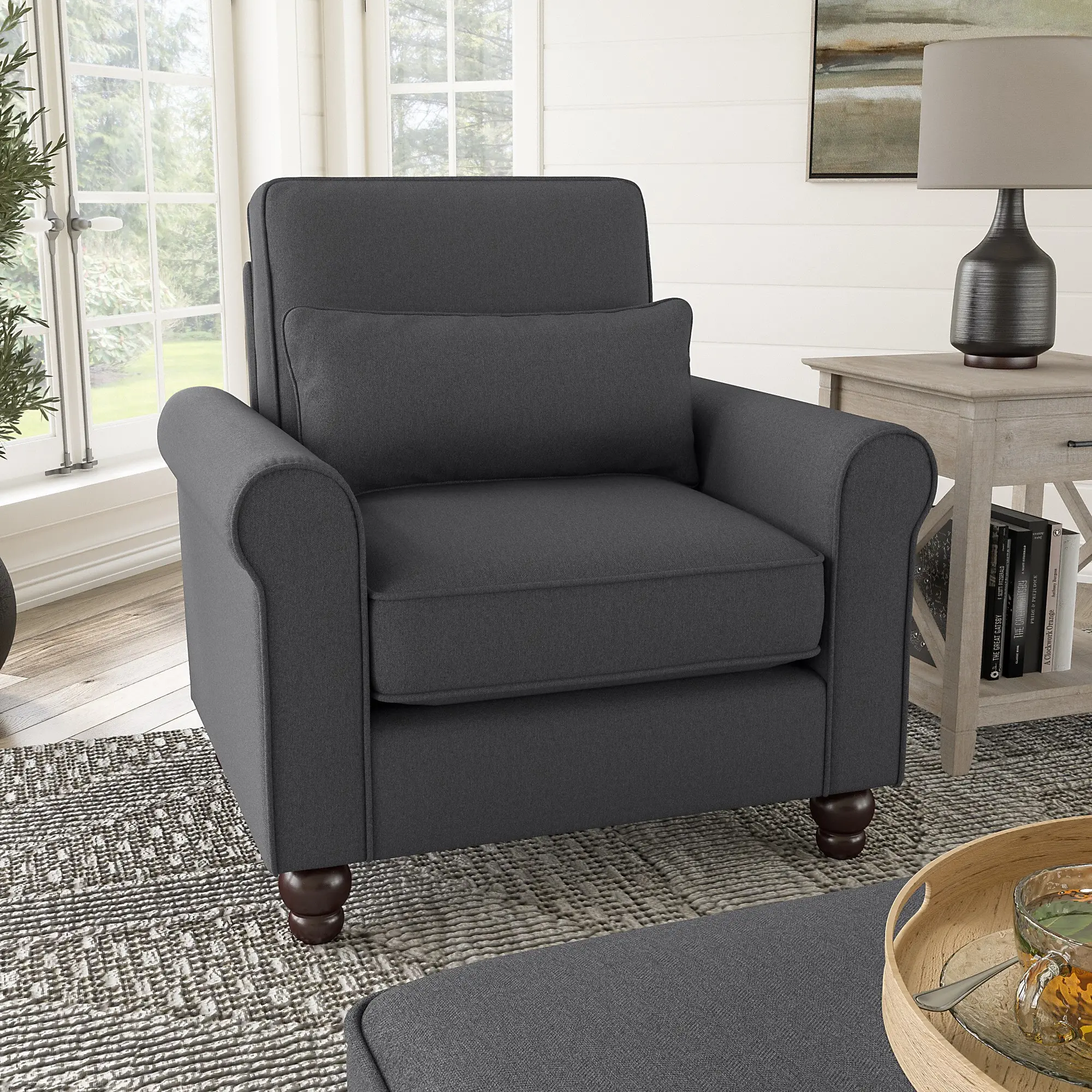 Hudson Charcoal Gray Accent Chair with Arms - Bush Furniture