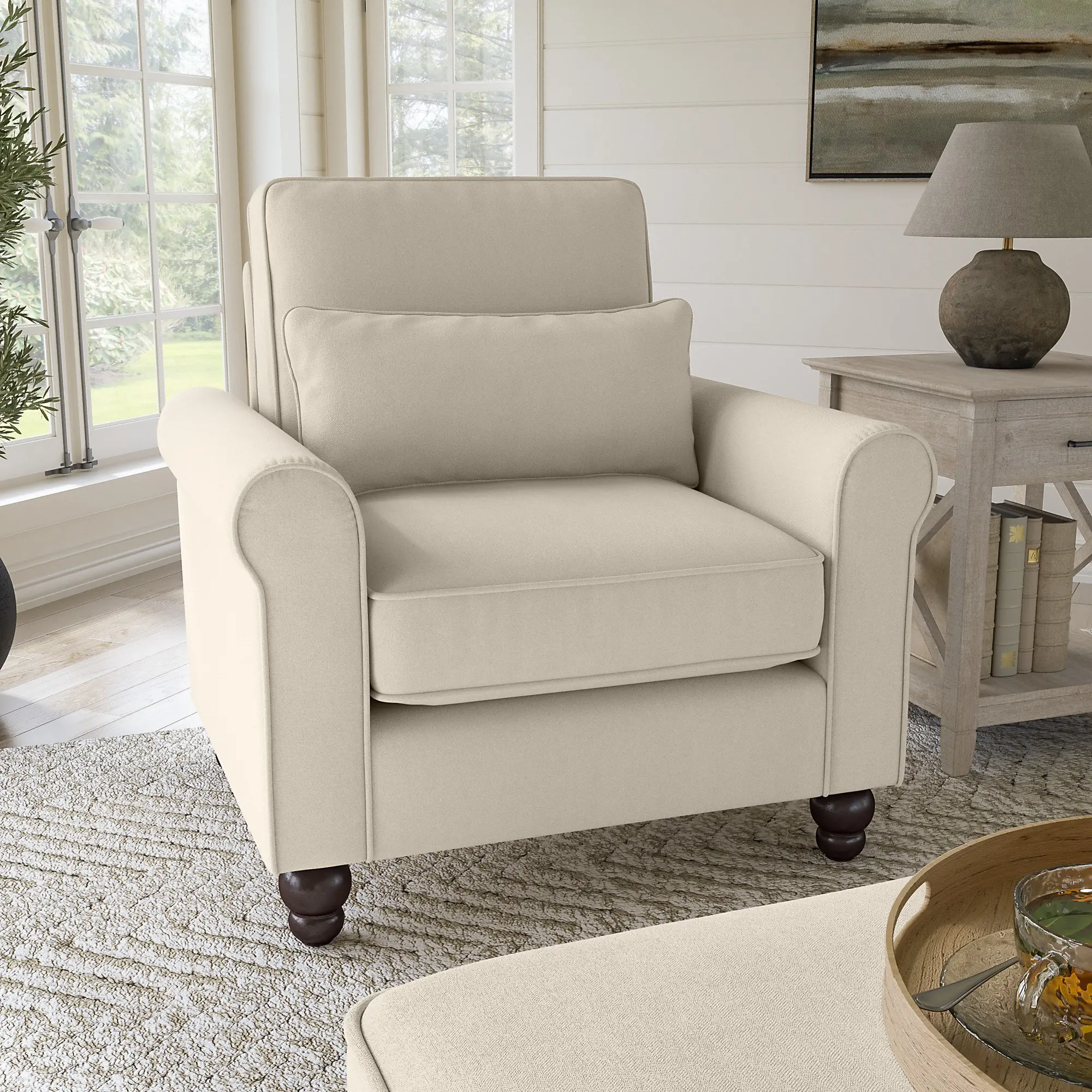 Hudson Cream Accent Chair with Arms - Bush Furniture