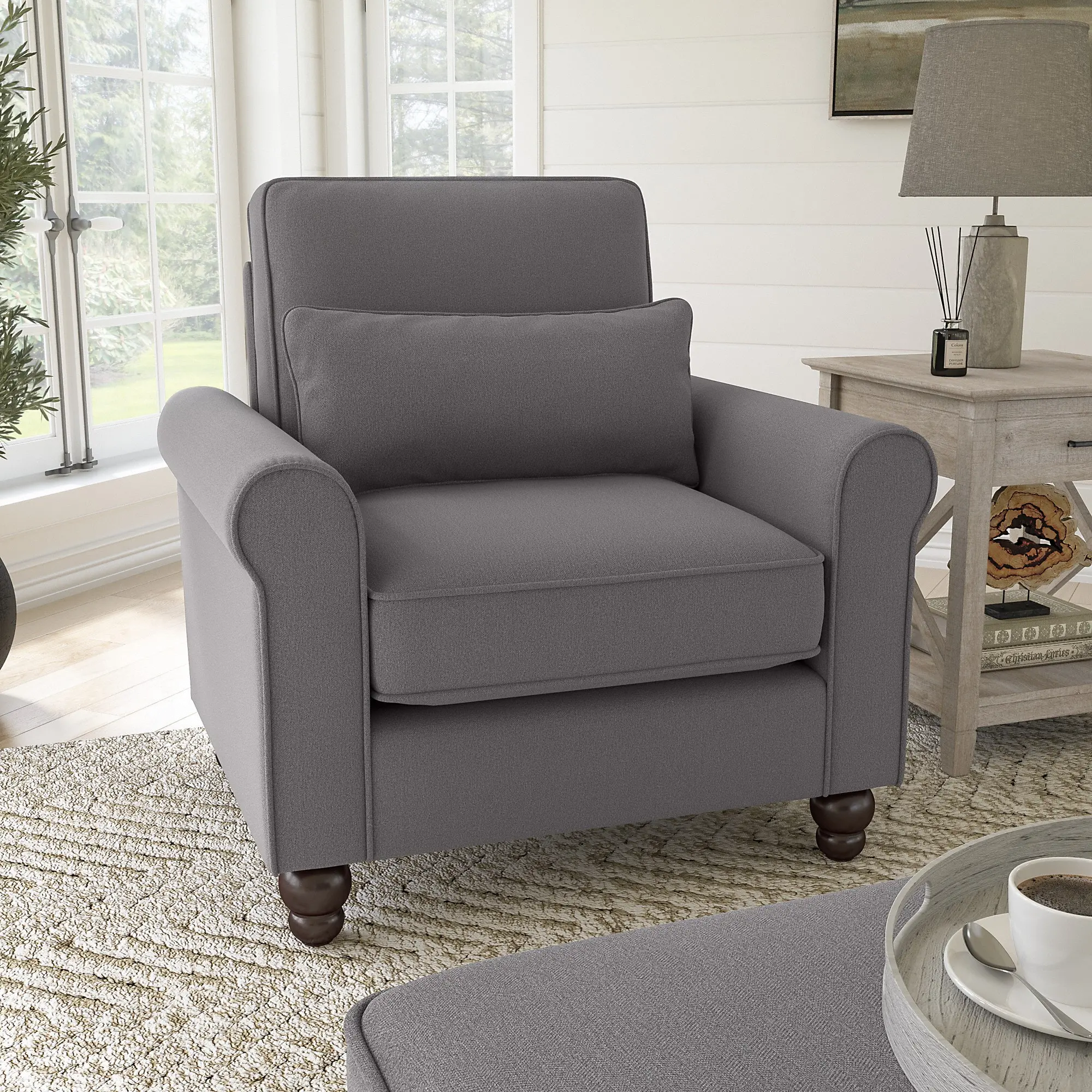 Hudson Gray Accent Chair with Arms - Bush Furniture