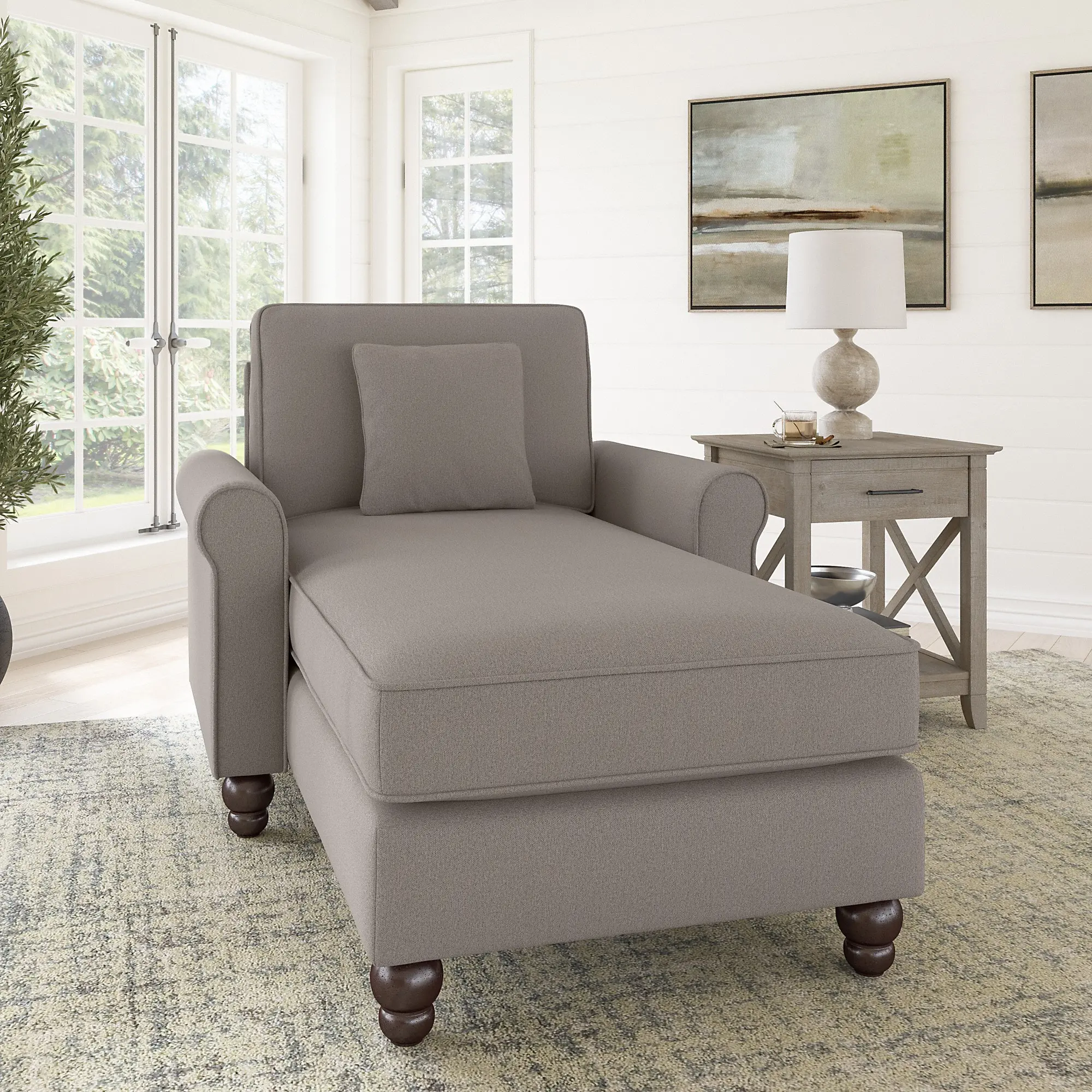 Hudson Beige Chaise Lounge with Arms - Bush Furniture