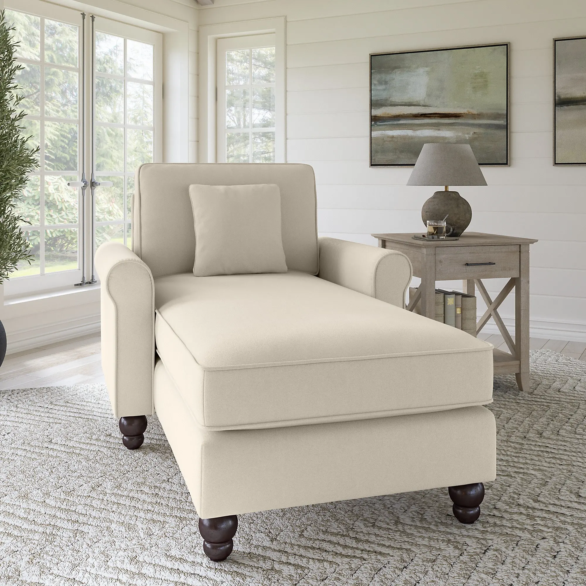 Hudson Cream Chaise Lounge with Arms - Bush Furniture