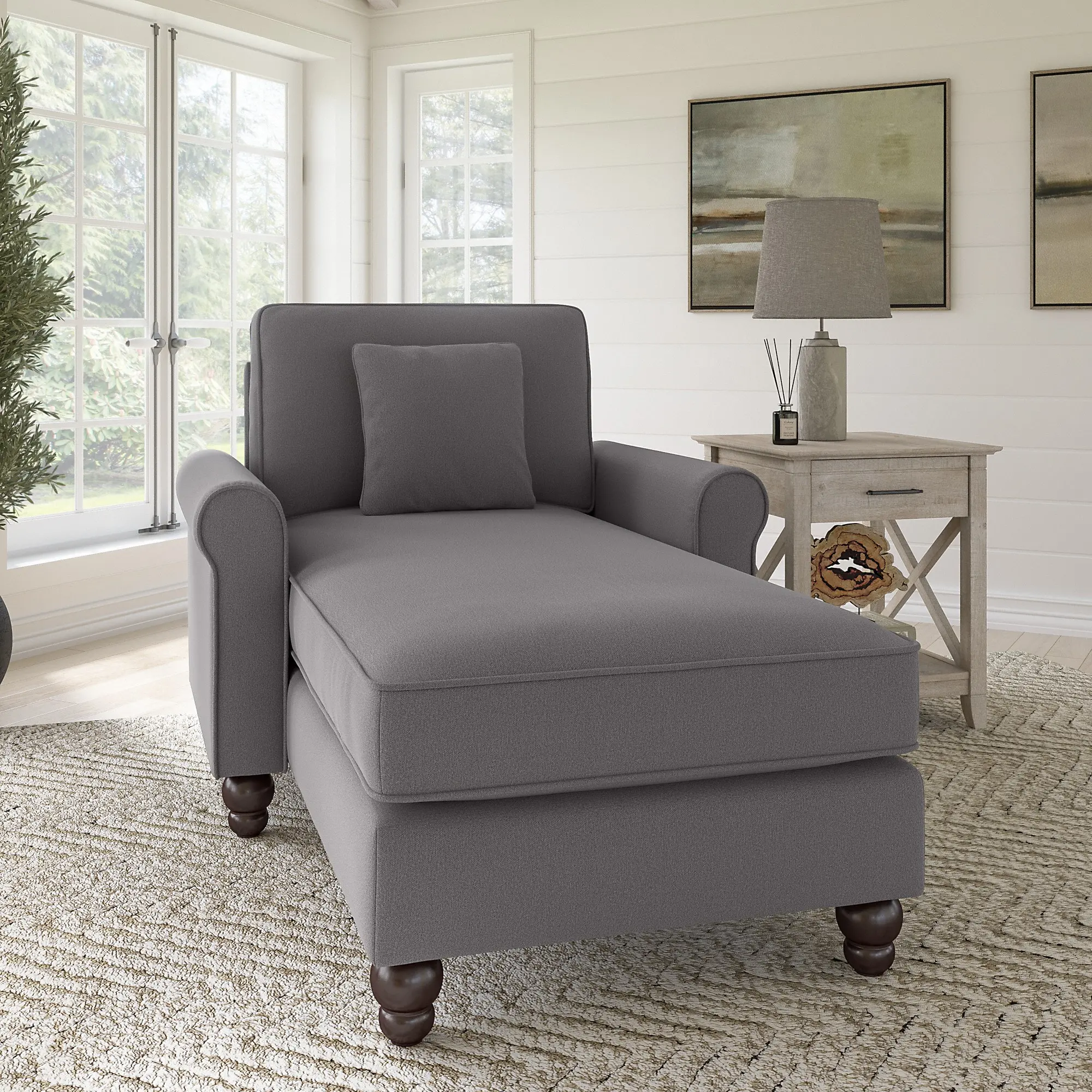 Hudson Gray Chaise Lounge with Arms - Bush Furniture