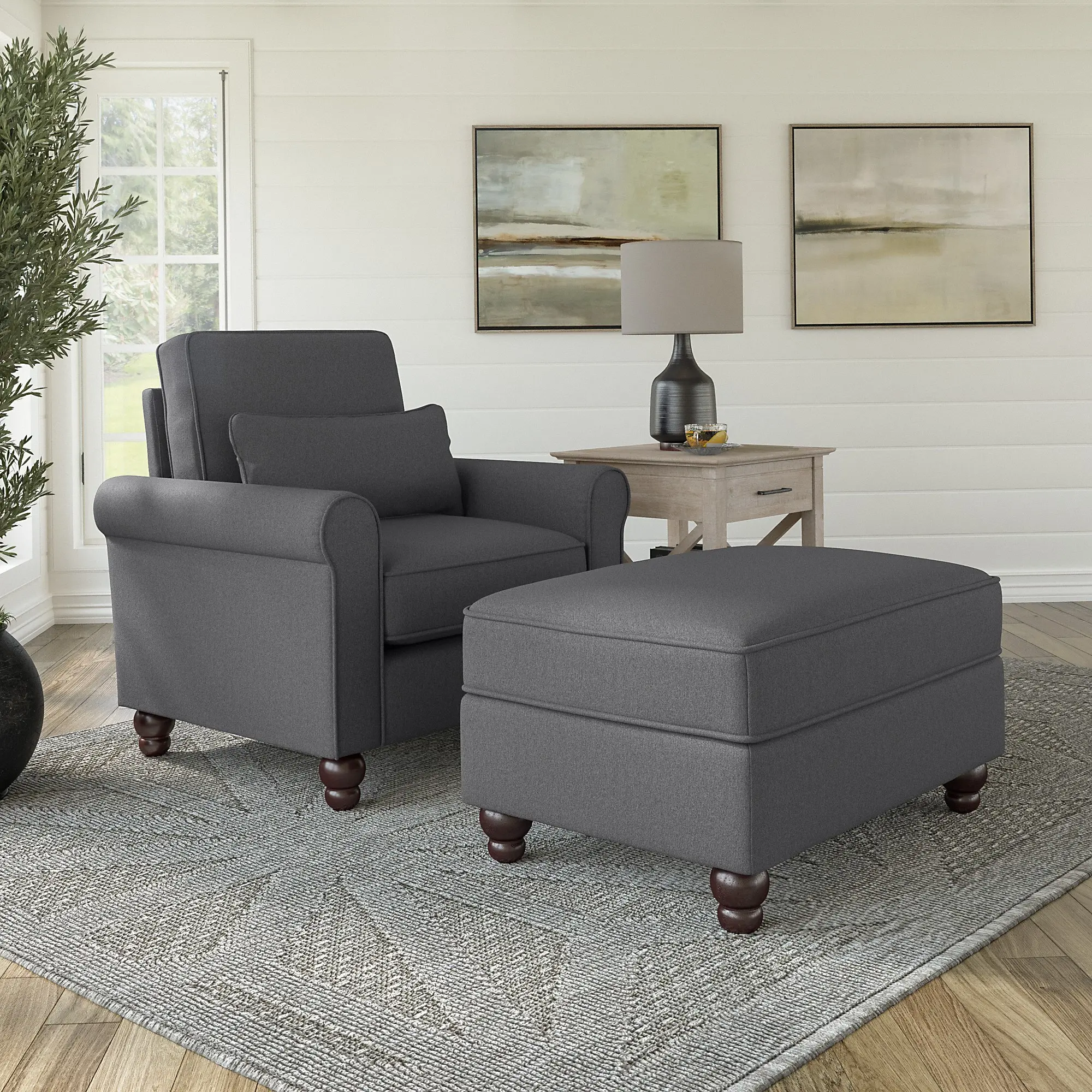 Hudson Charcoal Gray Accent Chair with Ottoman - Bush Furniture