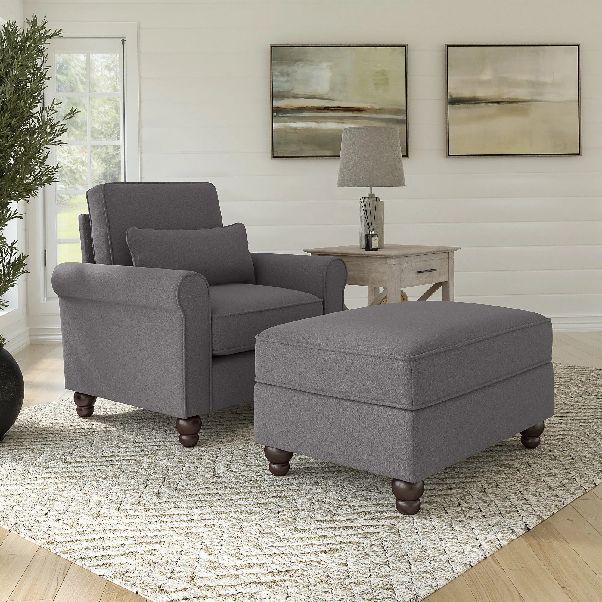 Hudson Gray Accent Chair with Ottoman - Bush Furniture