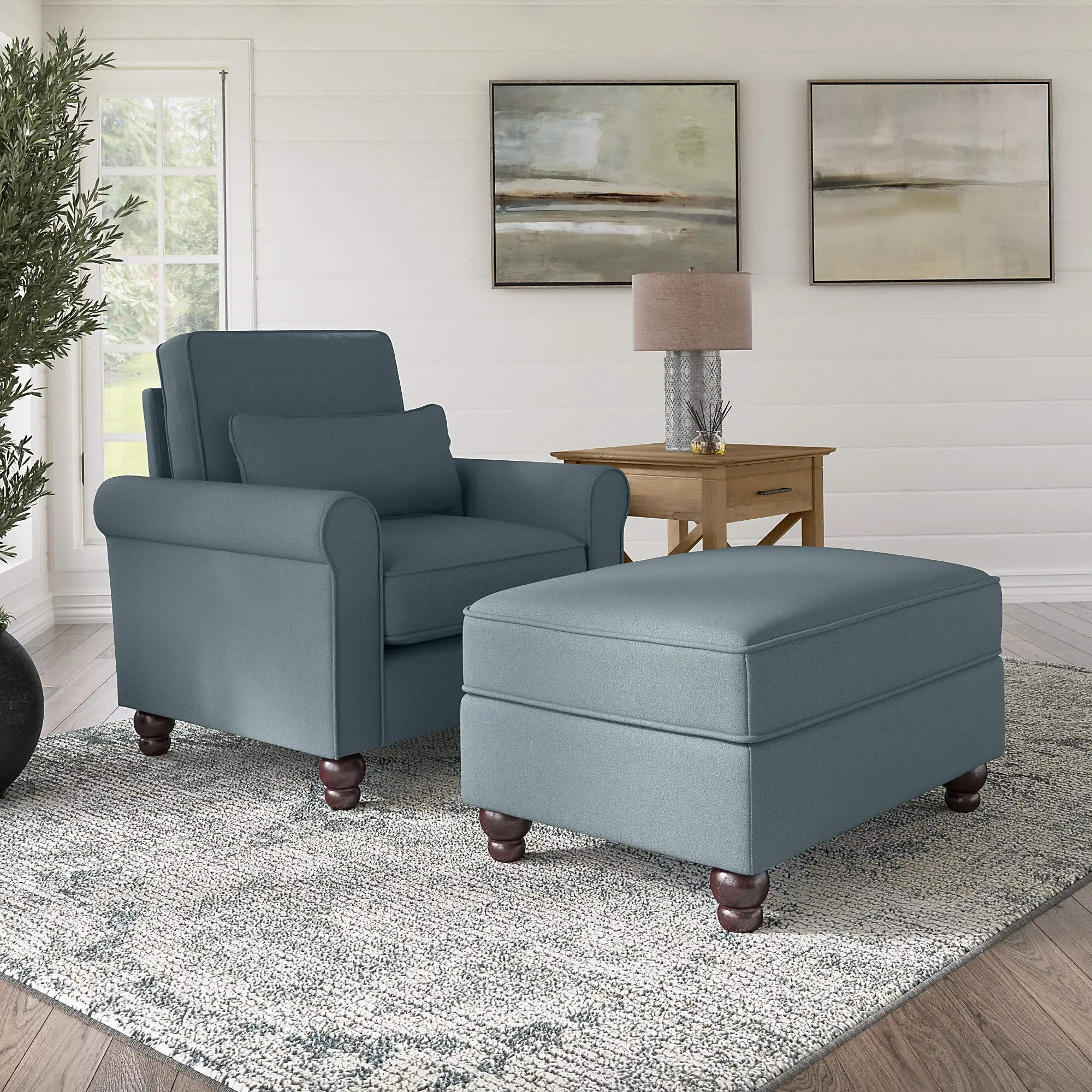 Hudson Blue Accent Chair with Ottoman - Bush Furniture