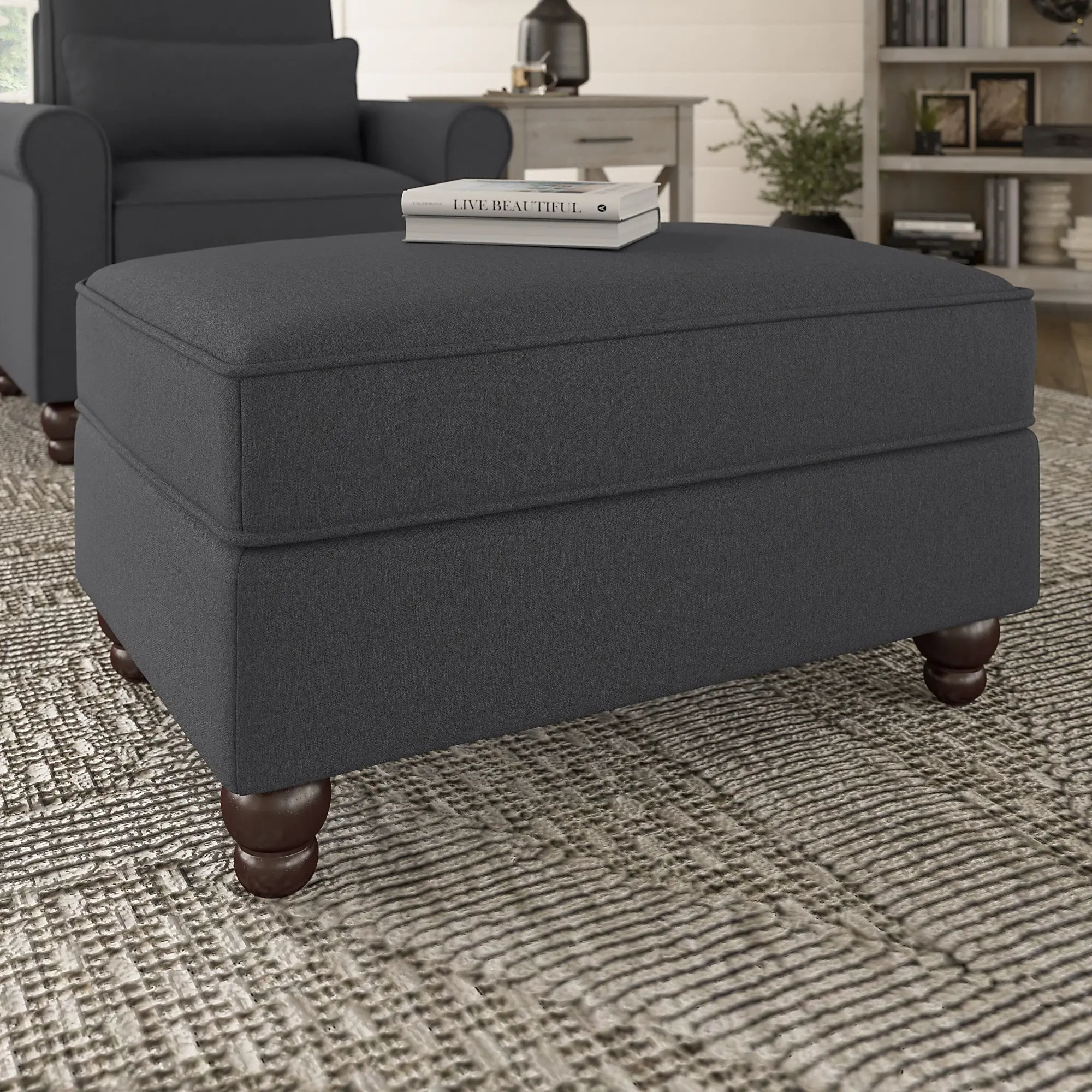 Hudson Charcoal Gray Storage Ottoman - Bush Furniture