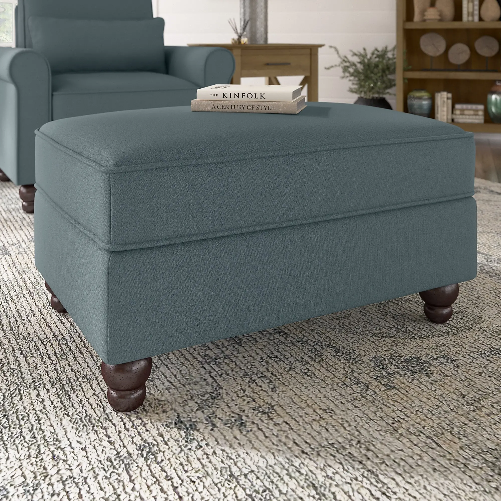Hudson Blue Storage Ottoman - Bush Furniture