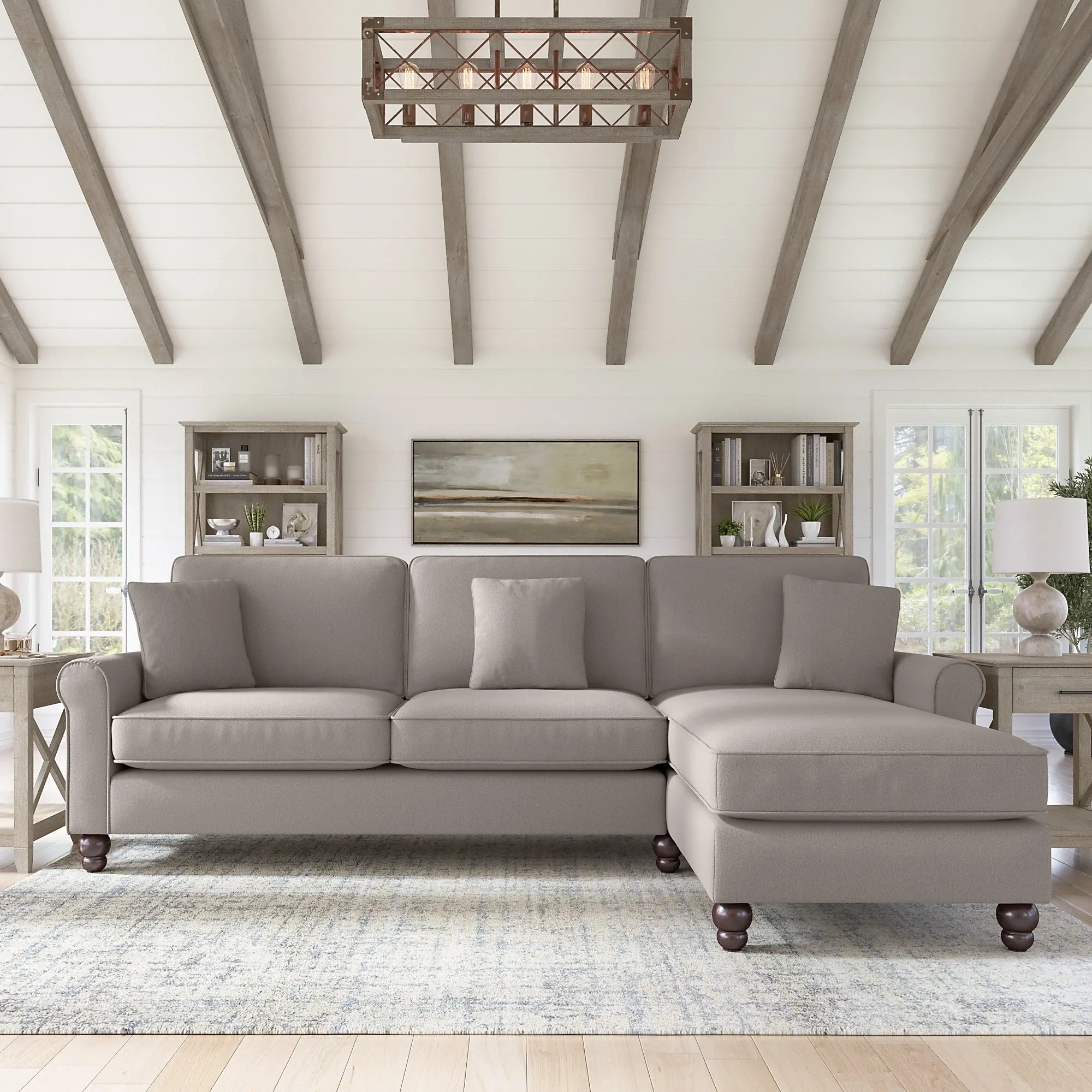 Hudson Beige Sectional with Reversible Chaise Lounge - Bush Furniture
