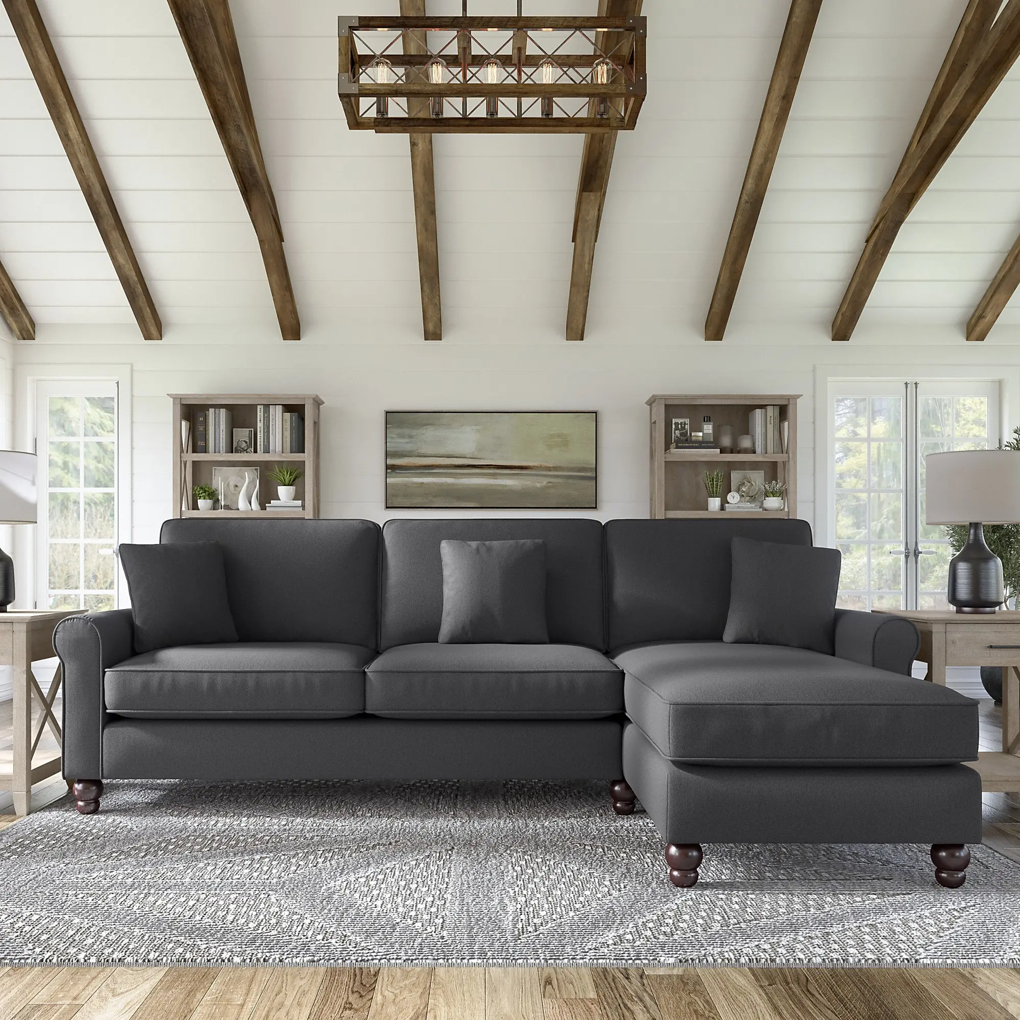 Hudson Charcoal Gray Sectional with Reversible Chaise Lounge -...