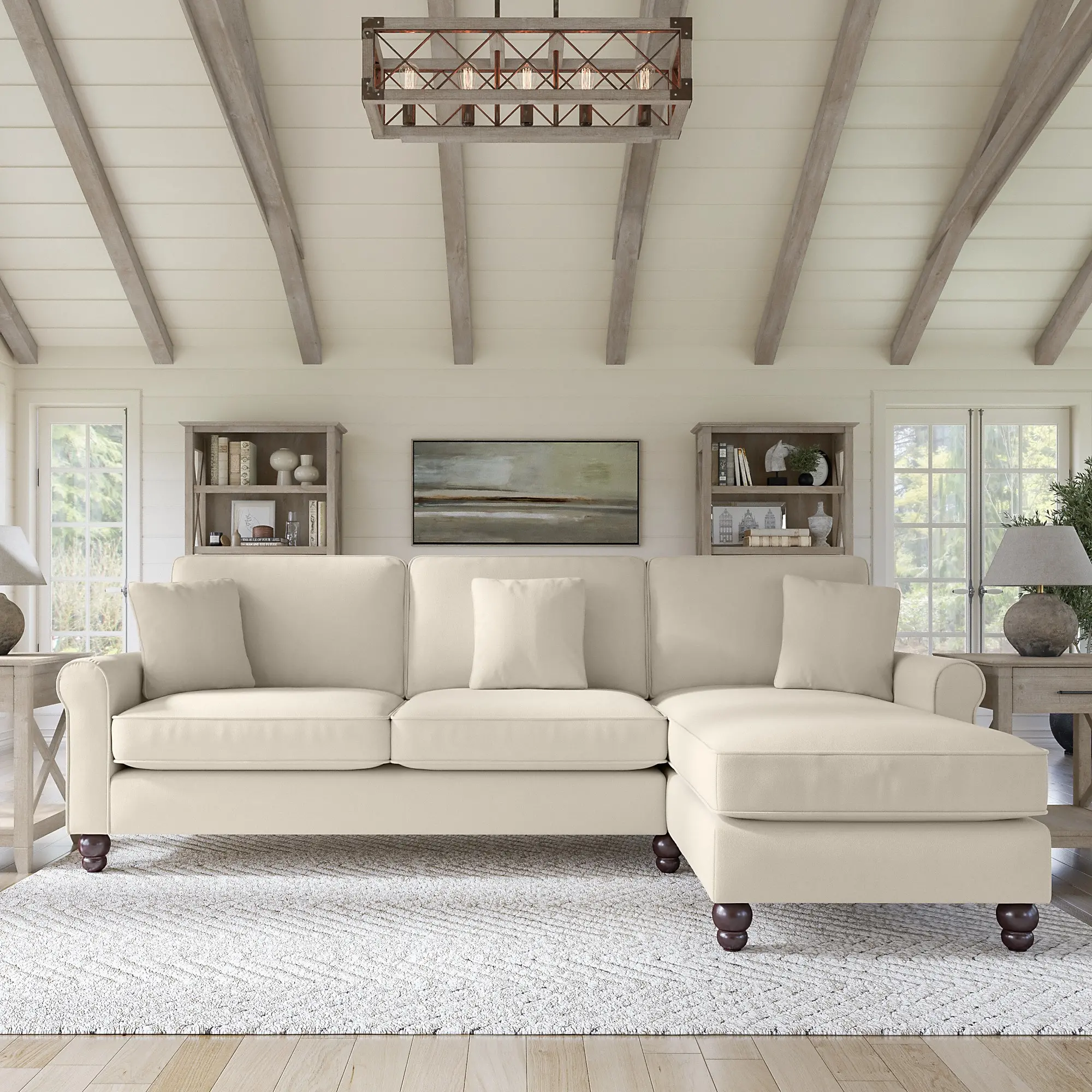 Hudson Cream Sectional with Reversible Chaise Lounge - Bush Furniture