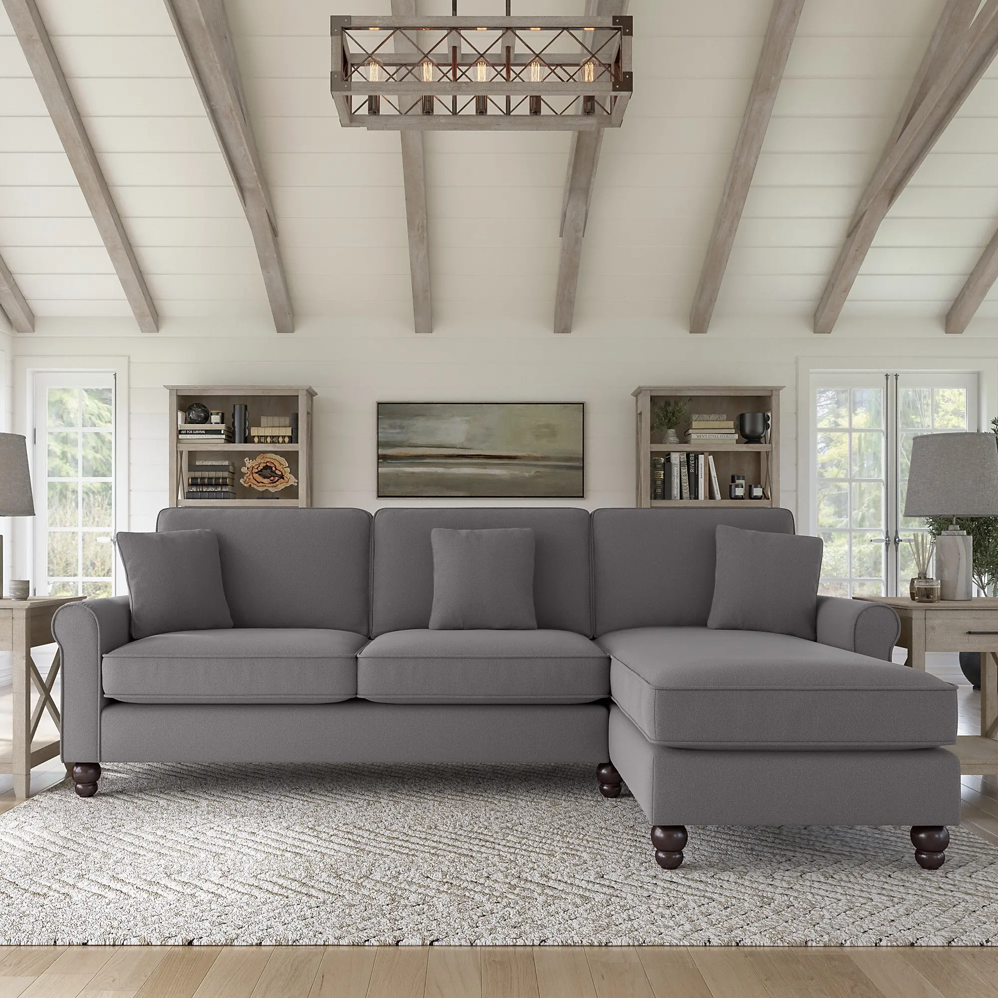 Hudson Gray Sectional with Reversible Chaise Lounge - Bush Furniture