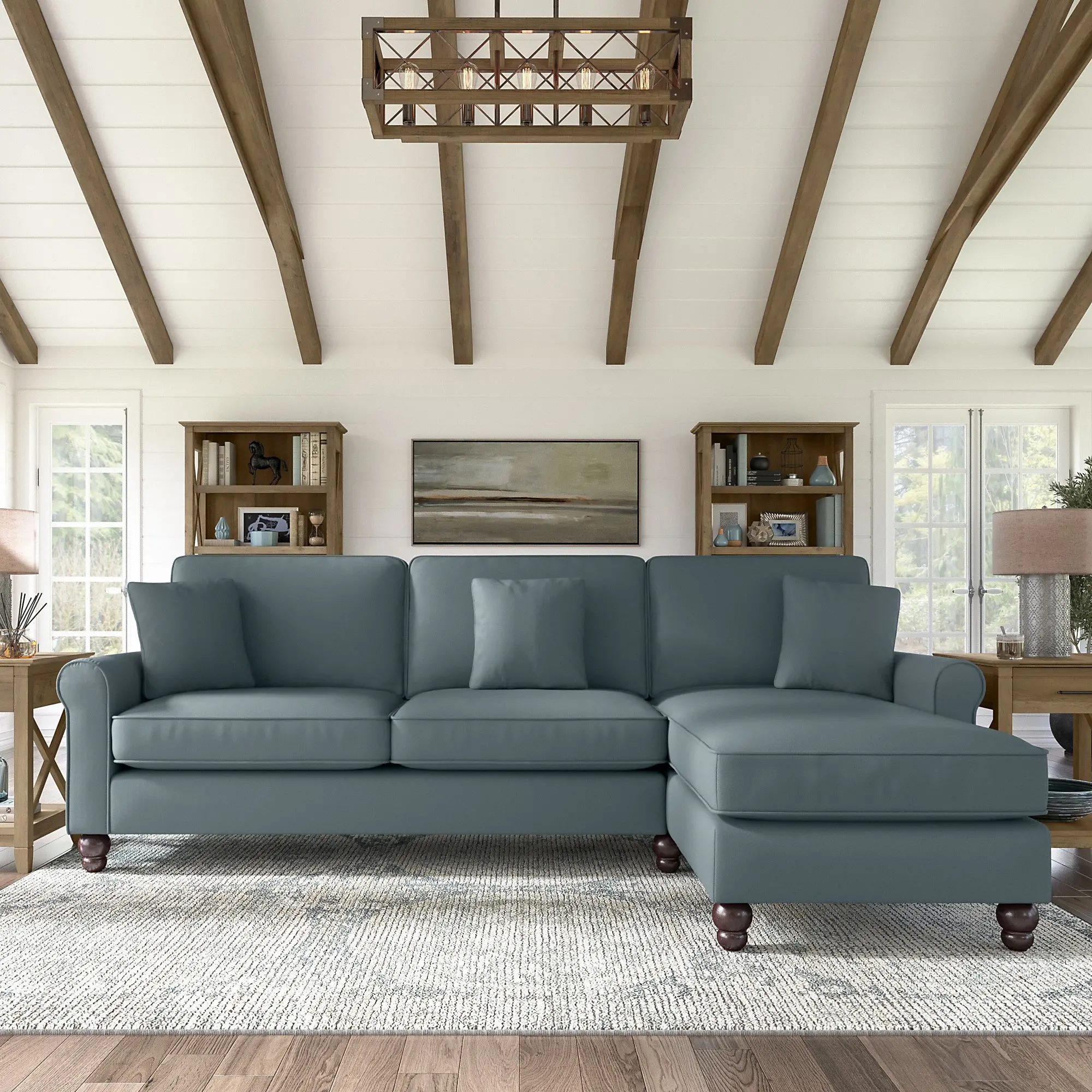 Hudson Blue Sectional with Reversible Chaise Lounge - Bush Furniture
